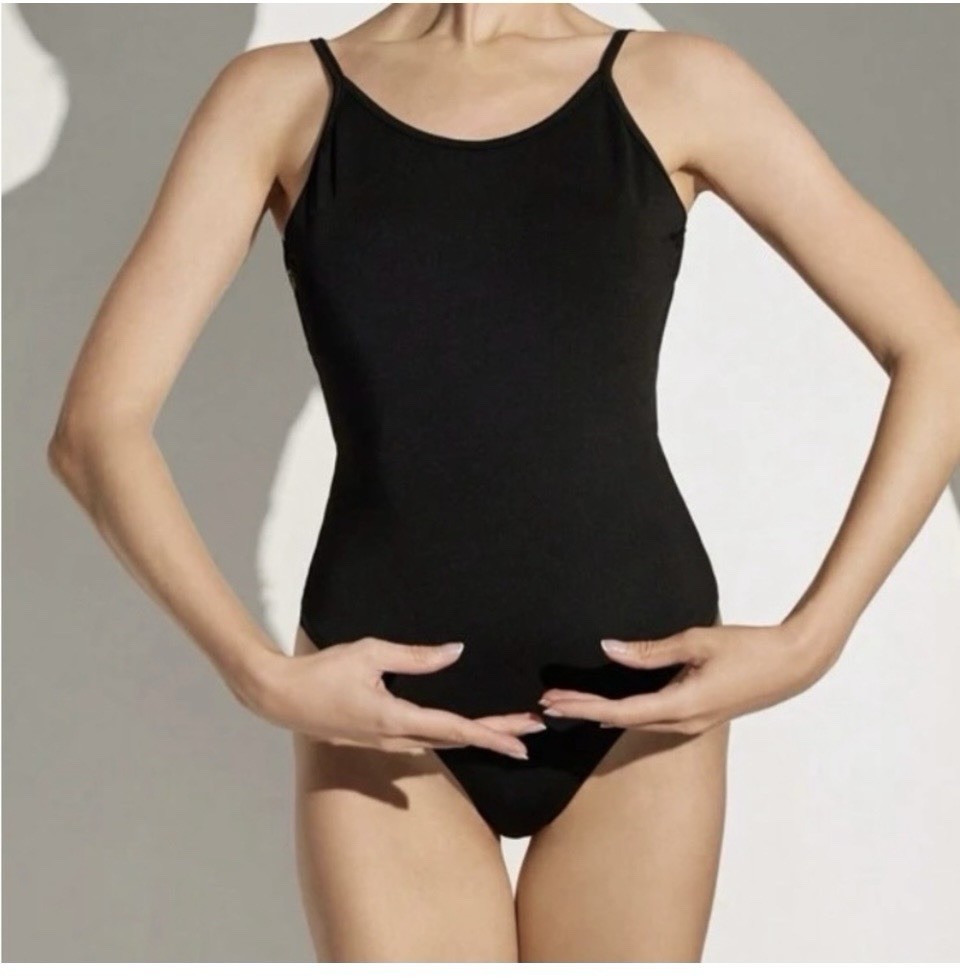 Women’s Black Floral Leotard Bodysuit One-Piece Spaghetti Straps-Small