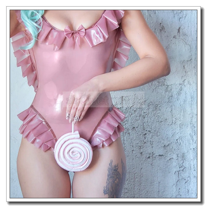 Latex Leotard Transparent Pink Sweat Ruffle Style Blackless No Zip Customize J30