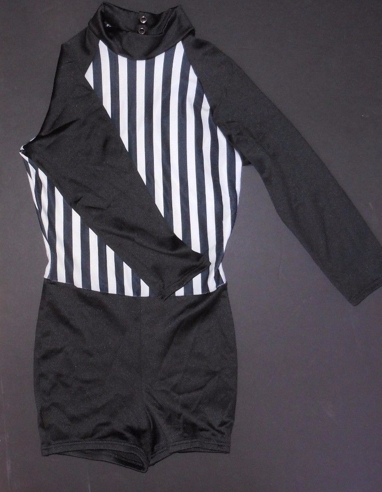 Referee Sporty Dance Jazz Acro Costume Shorty Unitard Long Sleeve Umpire NWT