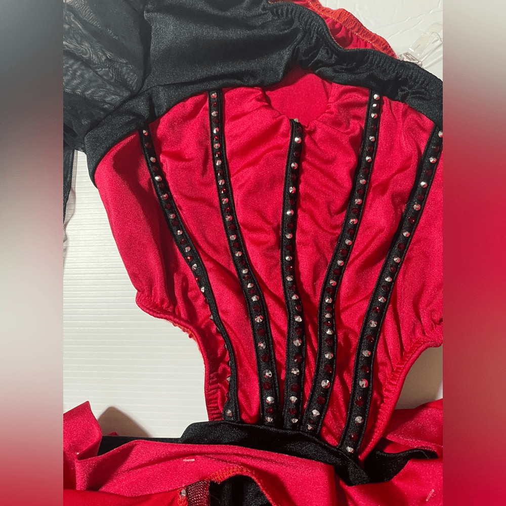 Kelle dance costume black red leotard skirt 2 piece CHASING STARS 5341 MA adult