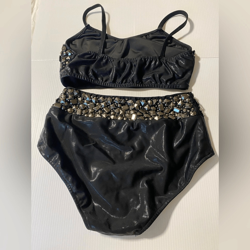Glamour Dance solo costume mature faux leather studded rocker goth 2 piece LA