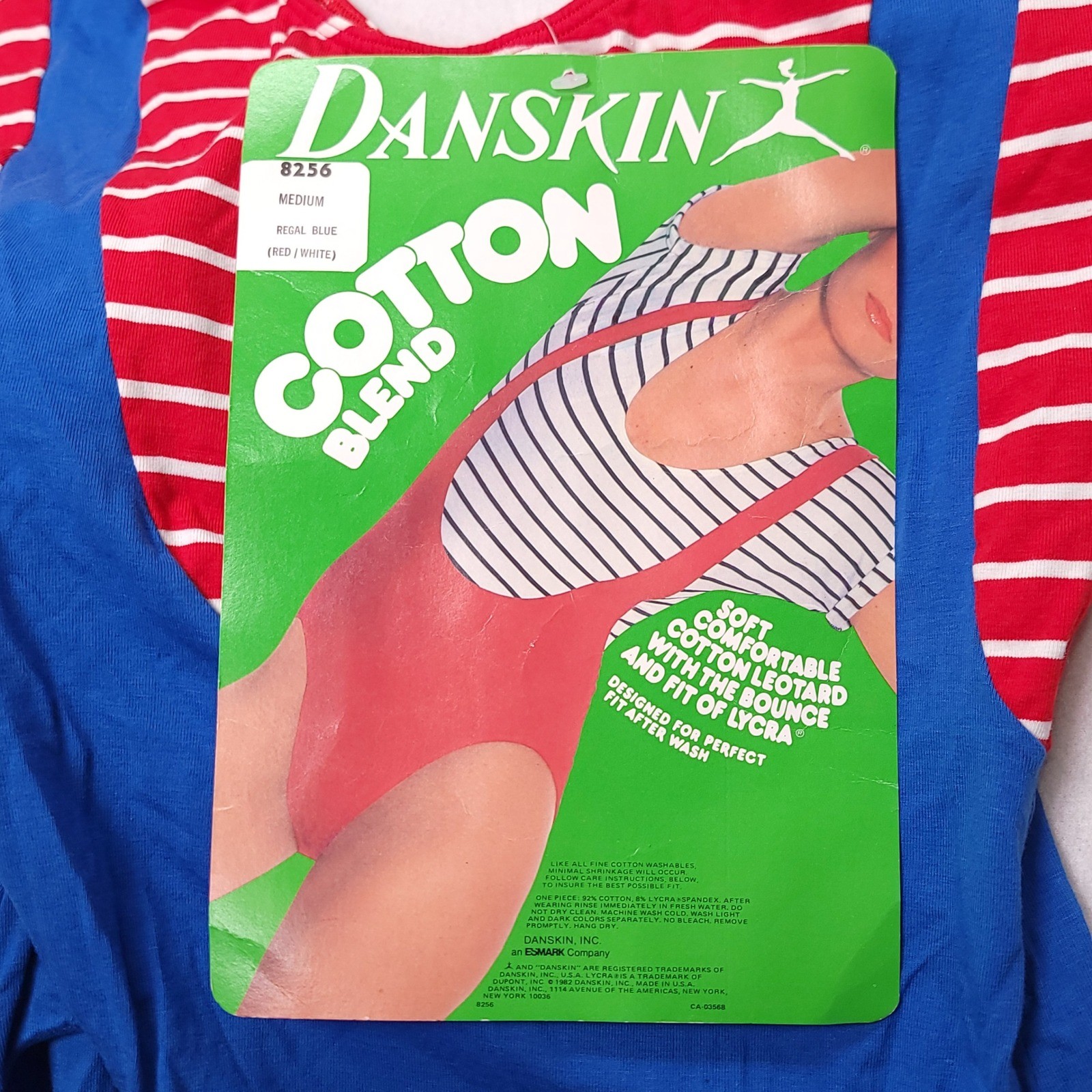 Vintage Danskin Leotard Regal Blue Red White Striped Womens Medium NWT