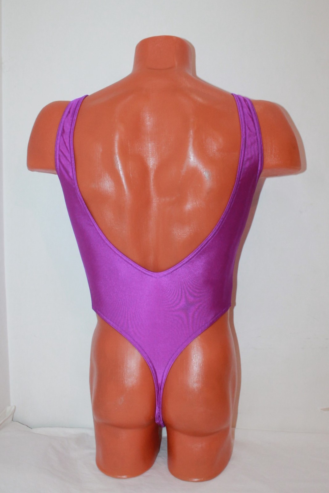 Men Thong Leotard 150-20 Open Back Lilac and Silver Metallic Spandex Size M