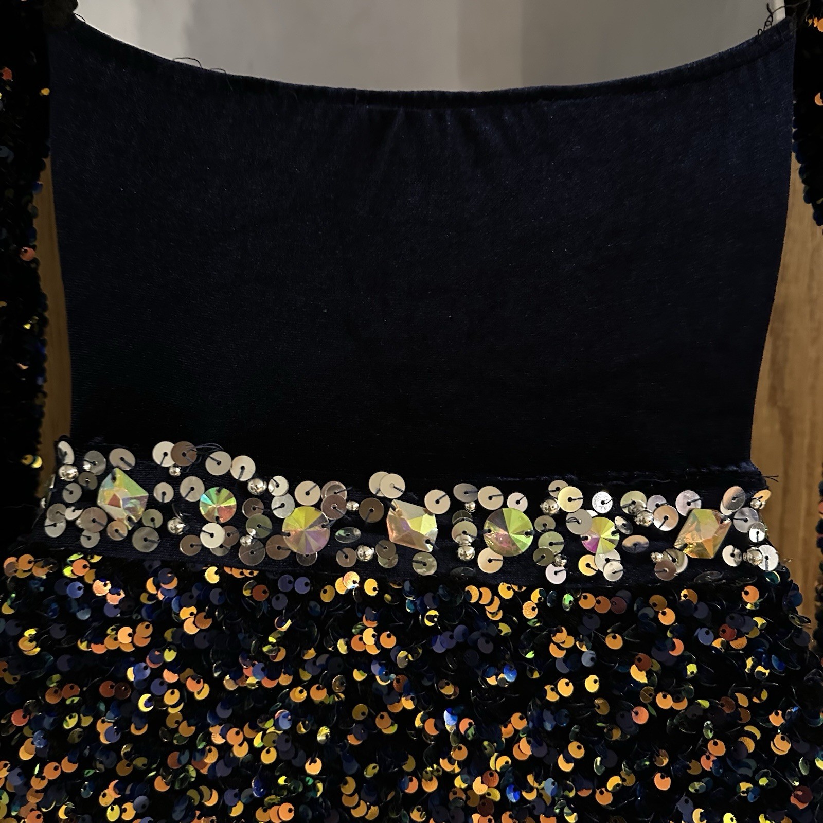 Glamour Navy Blue Velvet Sequin Rhinestone Embellished Solo Dance Costume XSA