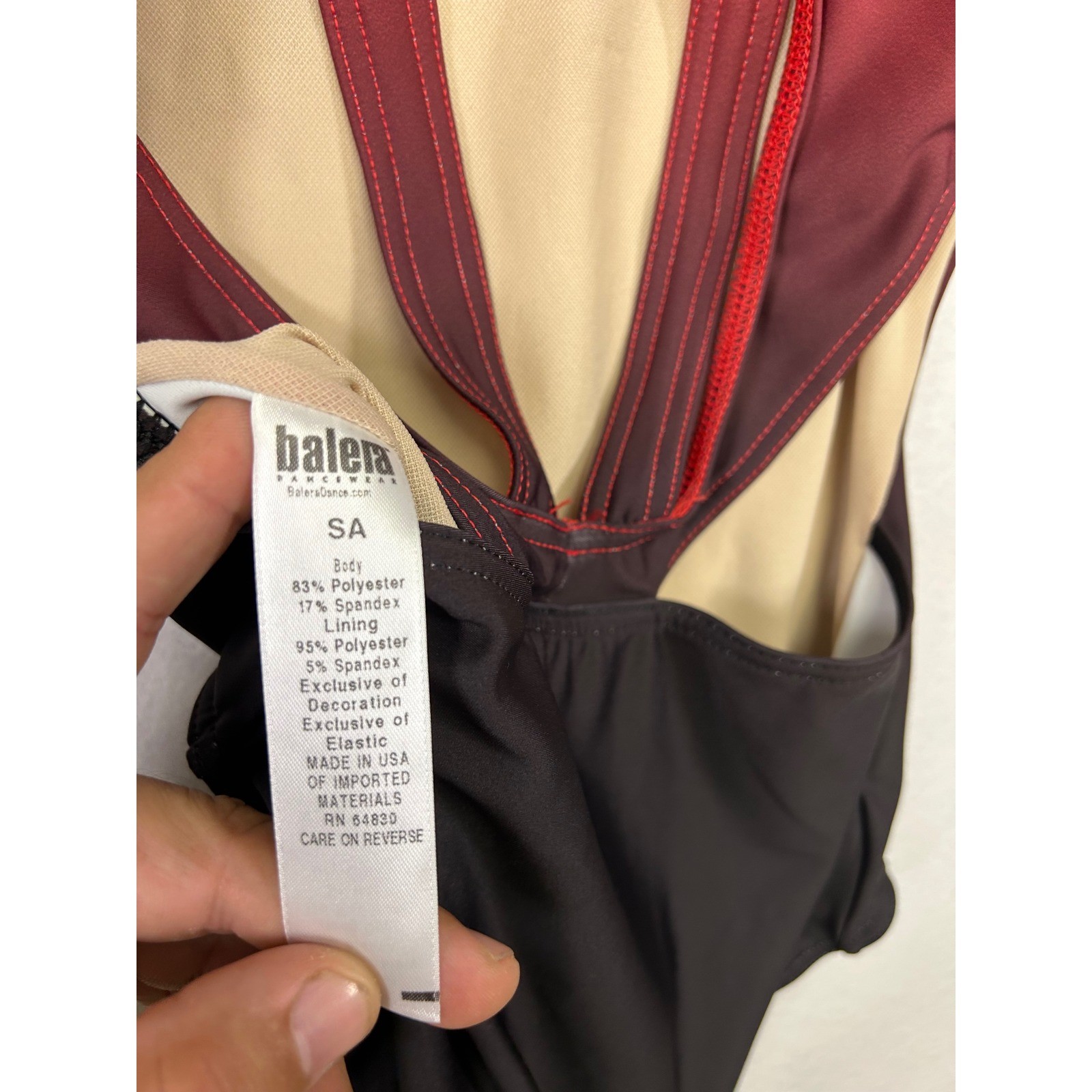 Dance Performance Balera Women SA Red Black Ombre Mock Neck Strappy Back Leotard