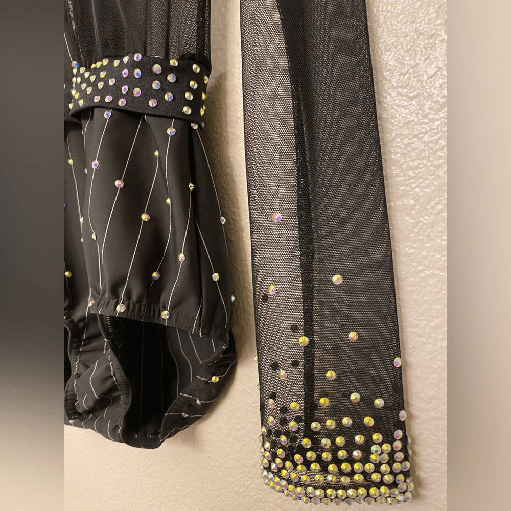 Kelle solo dance costume 2 piece black pin stripe jazz bling 5333 stoned LC