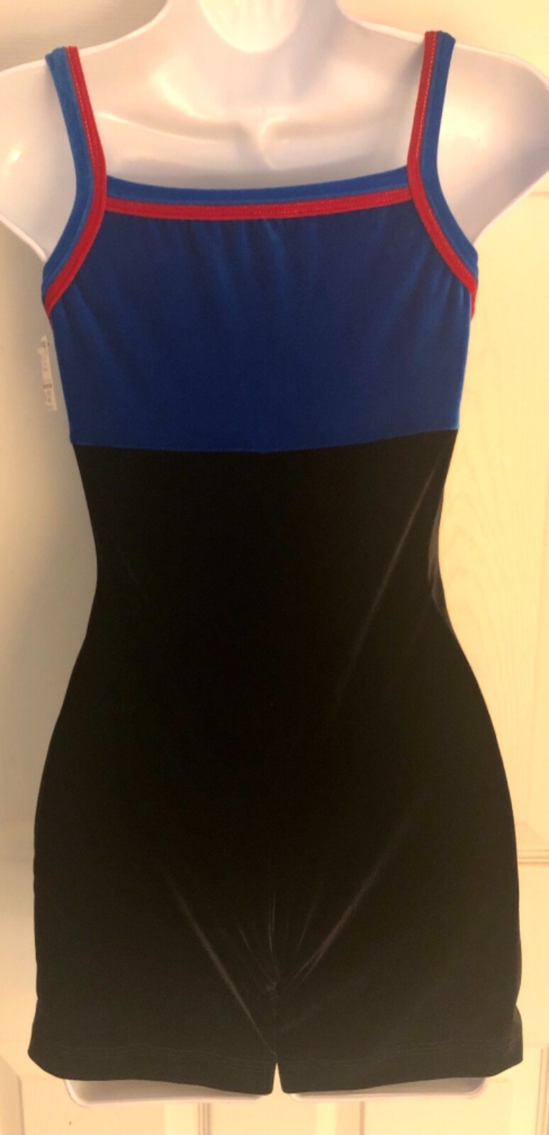 GK DANCE BIKETARD ADULT SMALL OCEAN BLACK RED VELVET GYM CHEER CAMISOLE Sz AS