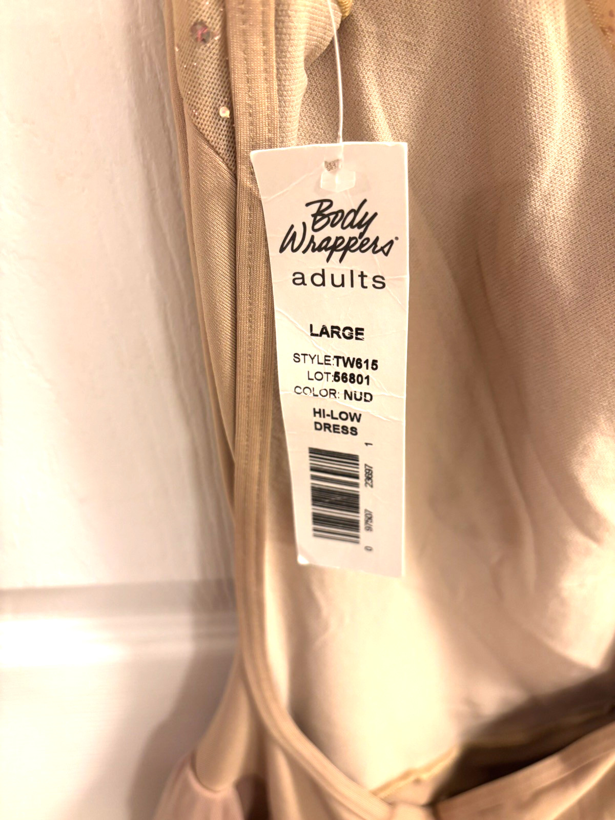 NWT~Body Wrappers Twinkle Mesh High-Low Tank Dress~Adult L~ Nude W/Gold Sparkles
