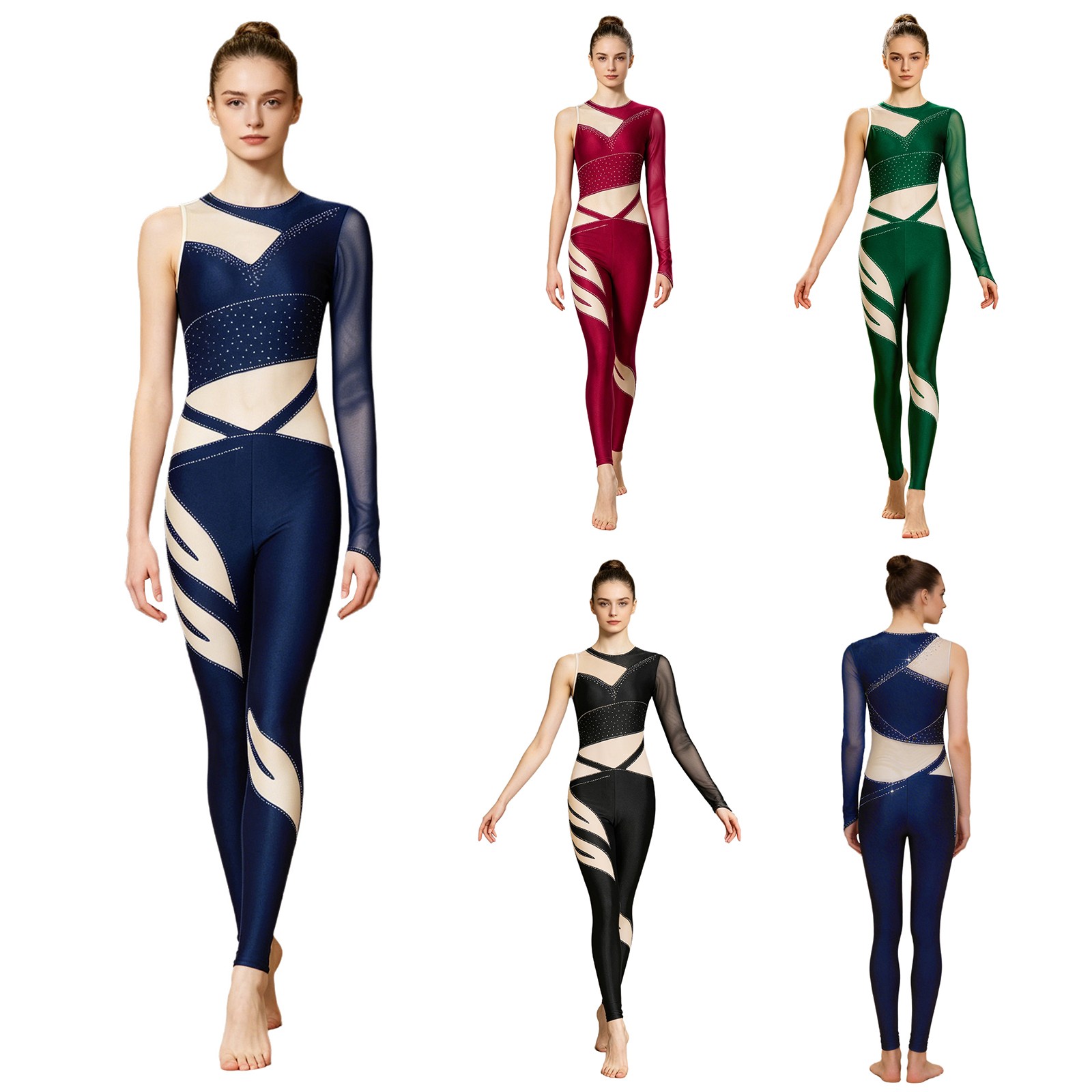 Womens Jumpsuit One-piece Bodysuit Stage Leotard Competition Gymnastics Yoga