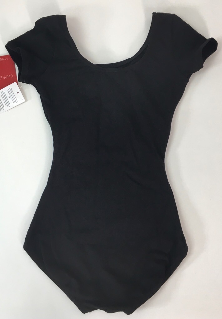 Capezio Leotard Bodysuit Women’s XS Black Short Sleeves Stretch Scoop Neck