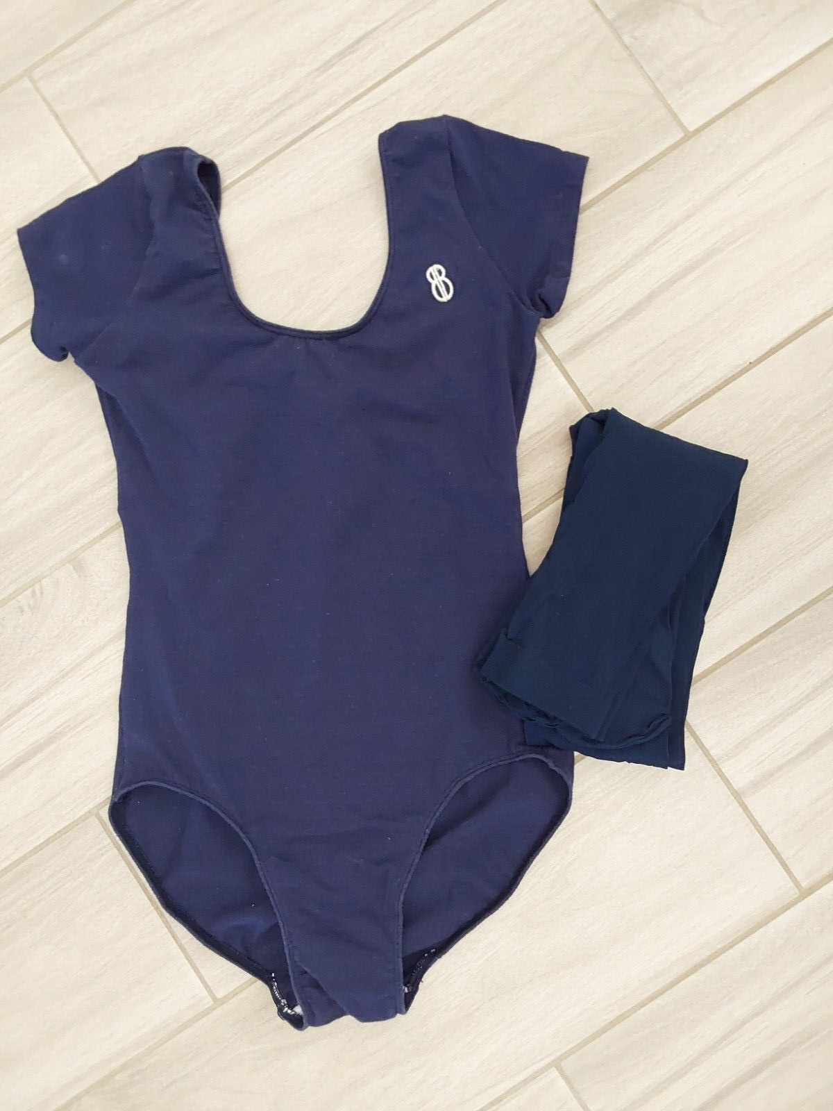 Bill Blass Vintage Navy Blue Short Sleeve Scoop Neck Leotard/Tights. Size S