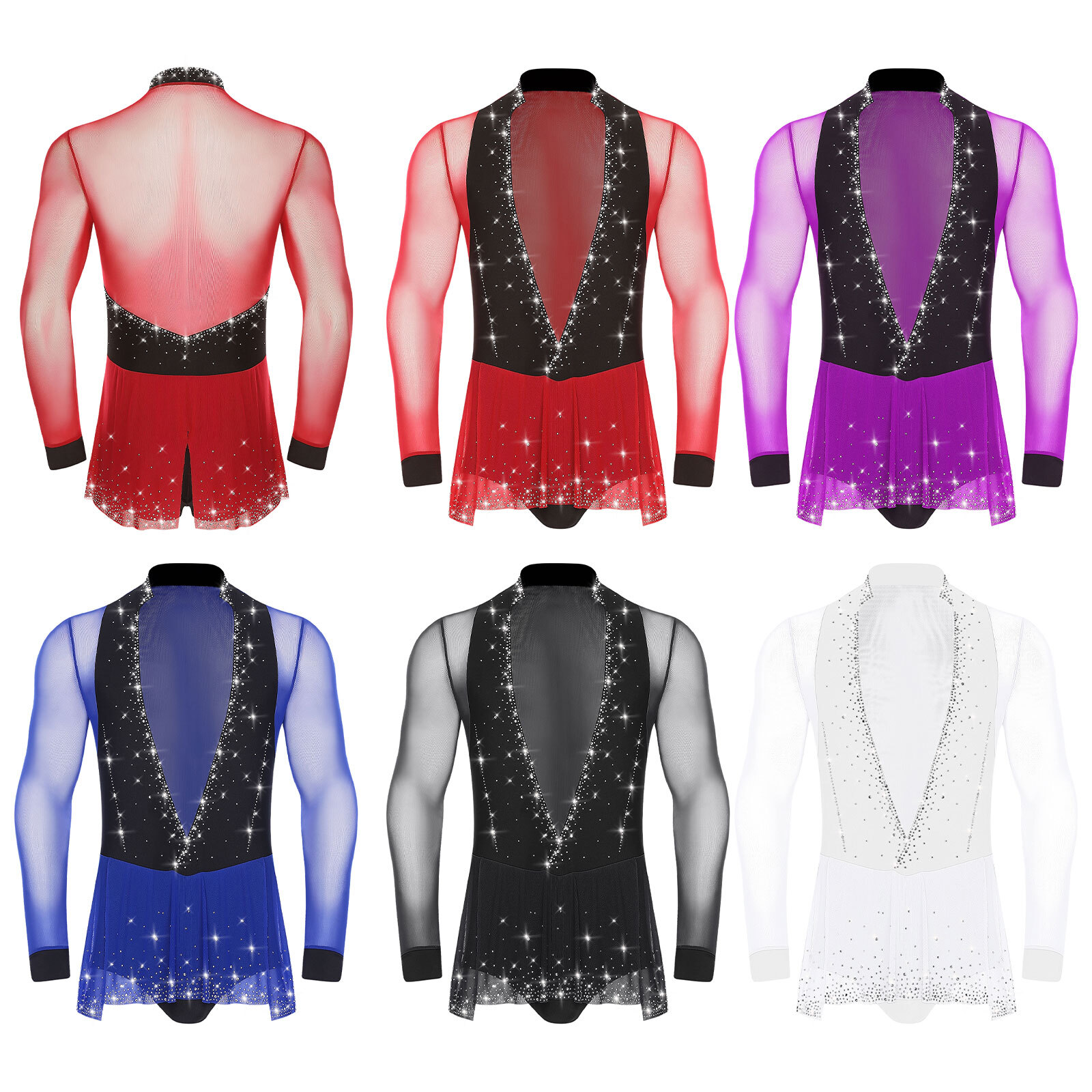 US Men Dance Shirt Shiny V-neck Bodysuit Tops Ballroom Salsa Samba Latin Leotard