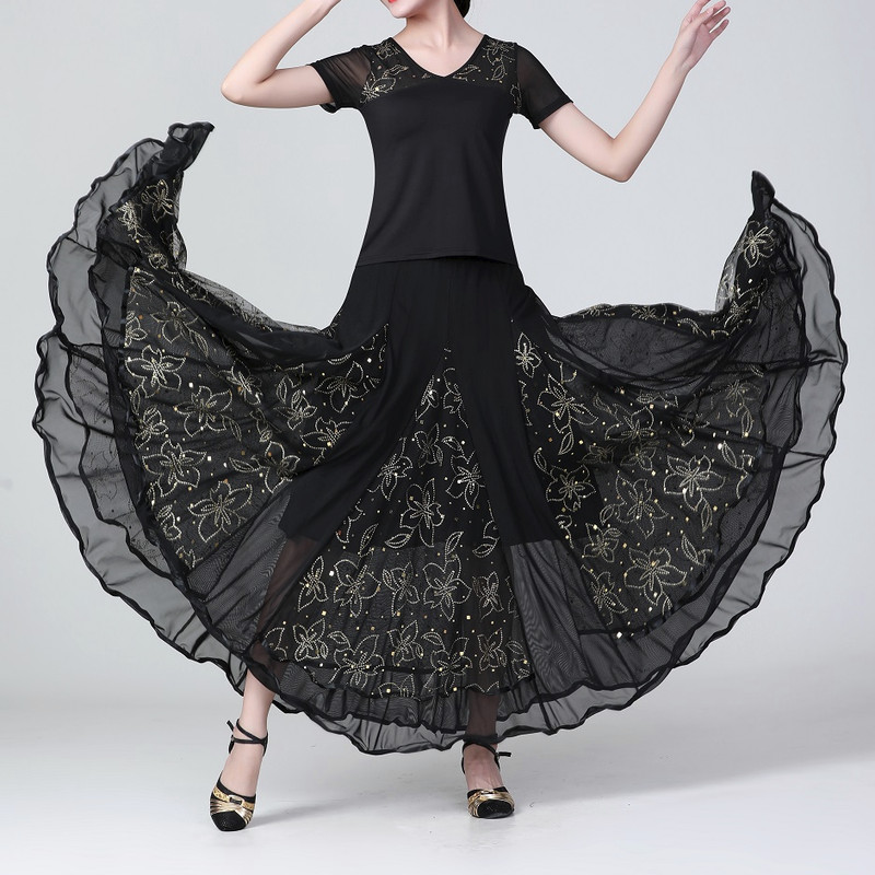 Ladies Ballroom Skirt Modern Dance Wear Ruffle Waltz Latin Swing Dancewear Mesh