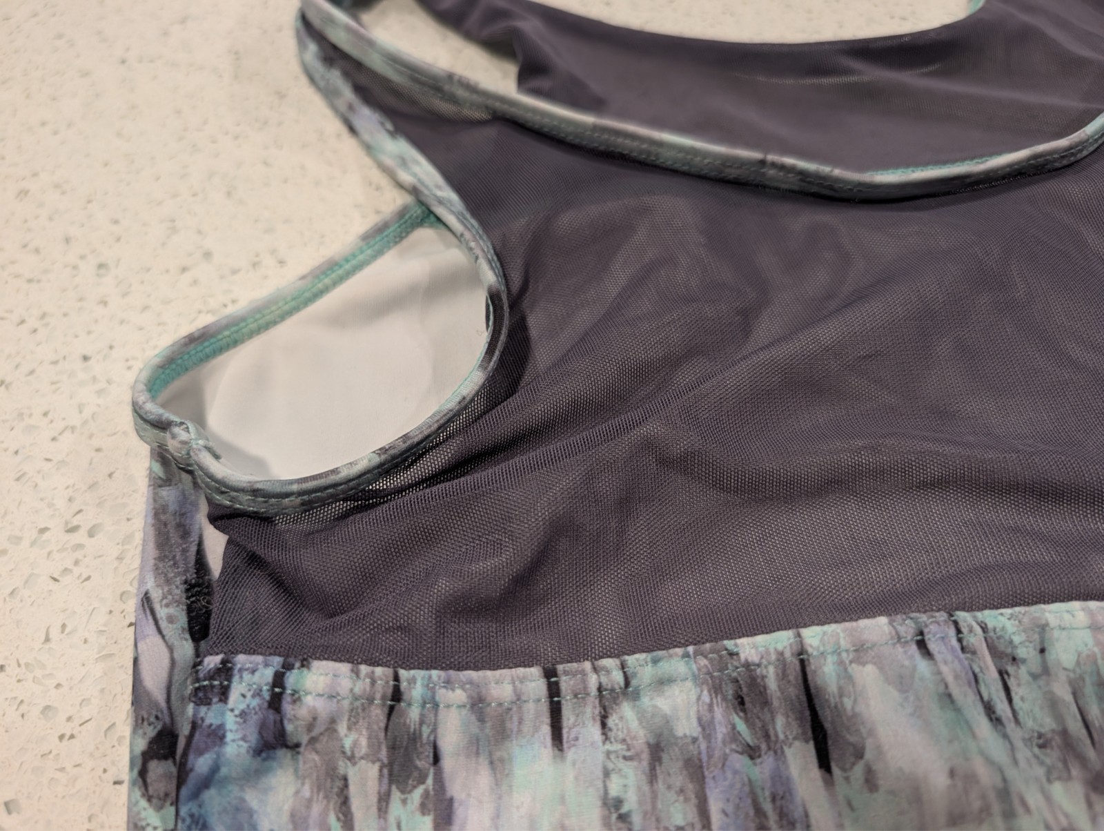 BEAUTIFUL Plum Gymnastics Dance Leotard Medium Gray Blue Teal Mesh + SCRUNCHIE