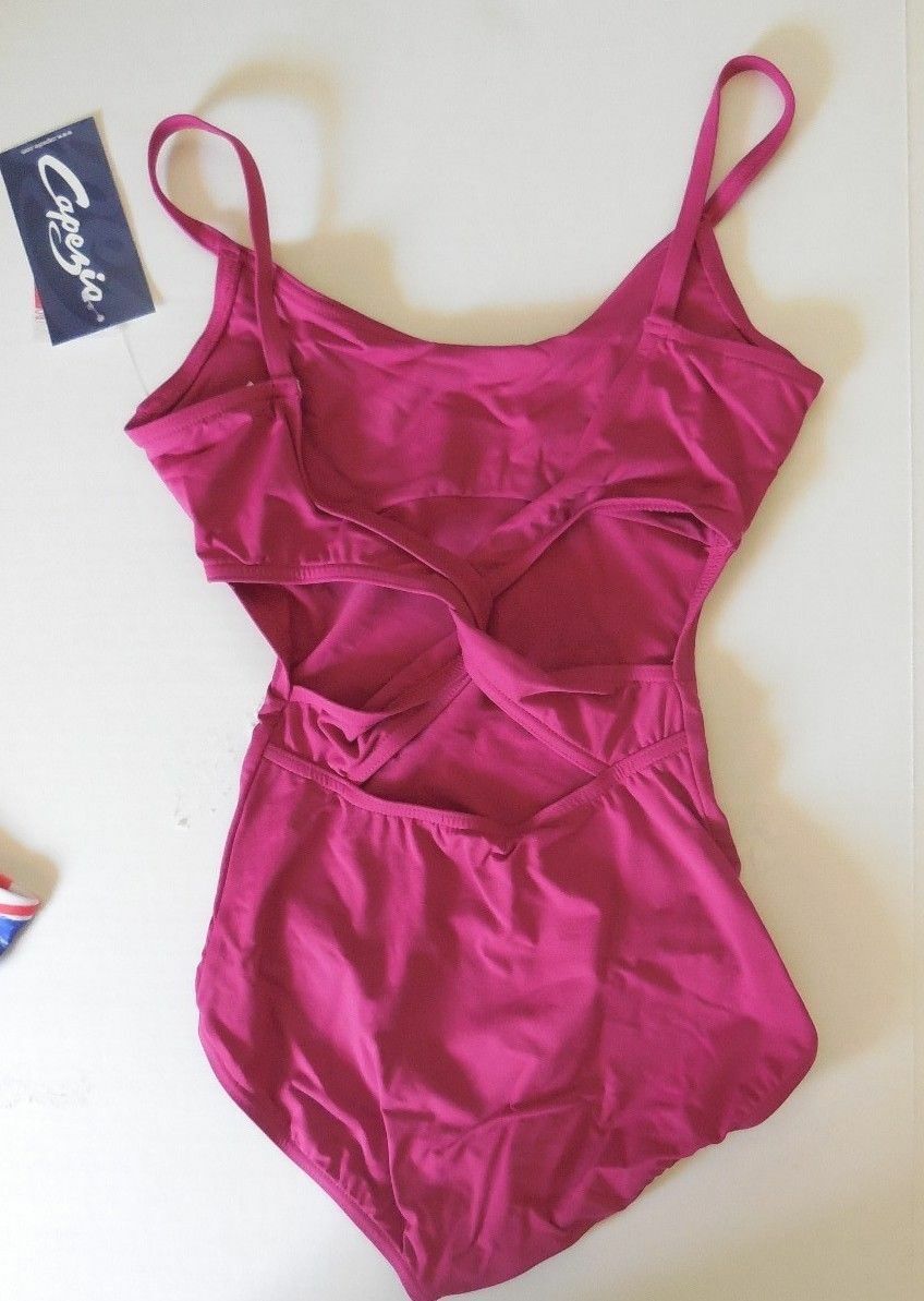 Capezio MC102 Camisole Leotard TwistBack Blue Mulberry adult sizes Meryl fabric