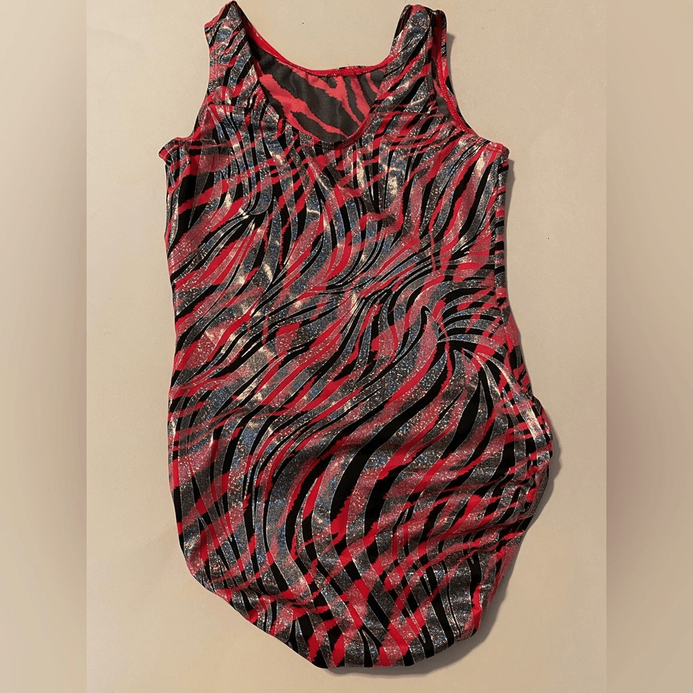 GK elite gymnastics tank practice Leotard Hot pink zebra foil print Adult -AS