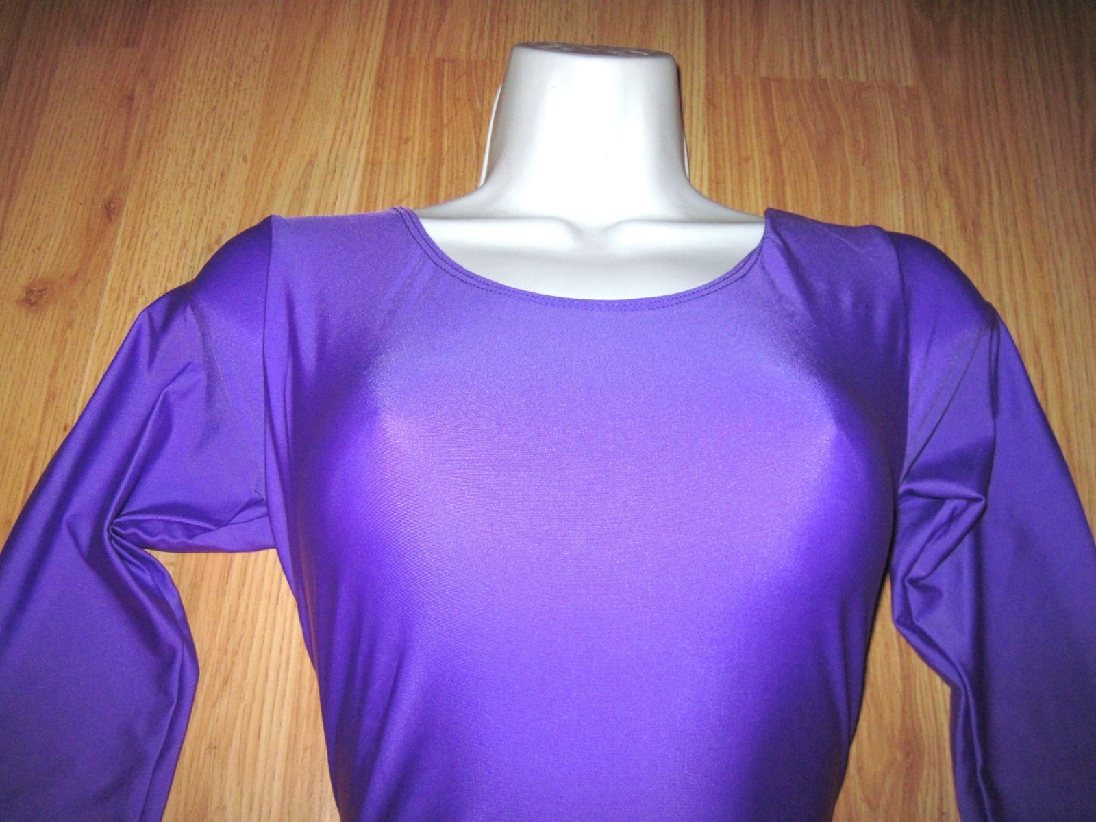 Plus Size Shiny Purple Shelf Lined Spandex Long Sleeve Scoop Leotard Sz 1XL NWT