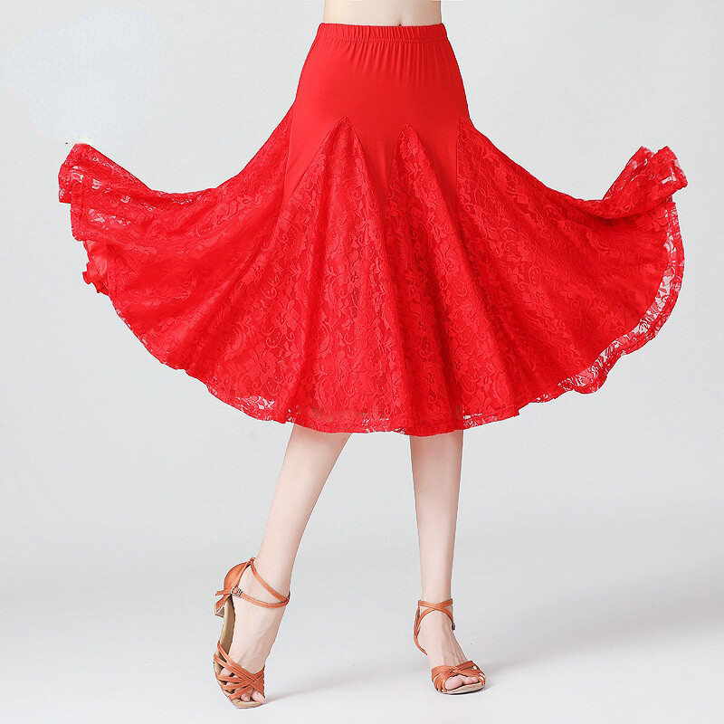 Lady Lace Midi Dancewear Ballroom Dance Skirt Latin Salsa Modern Tango Swing