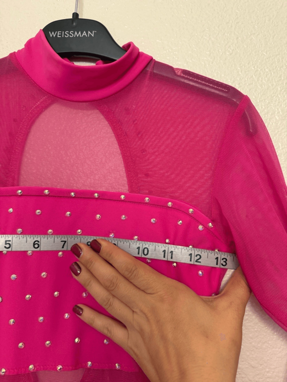 Custom dance costume solo hot pink mesh leotard biketard SA-Small adult