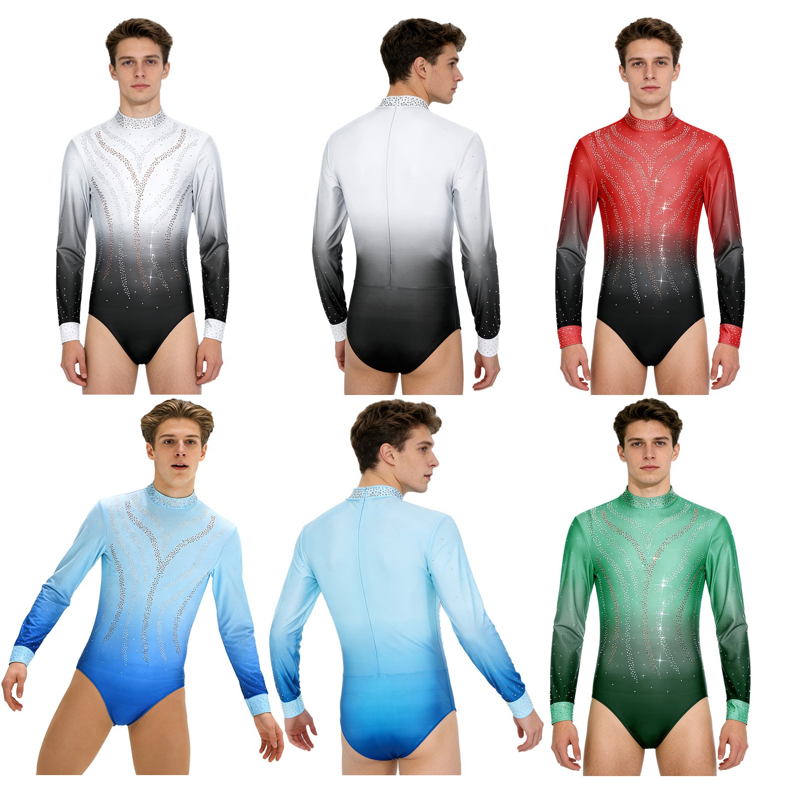 Men Jumpsuit Ice Skating Leotard Themed Party Figure Skating Ballroom Bodysuit