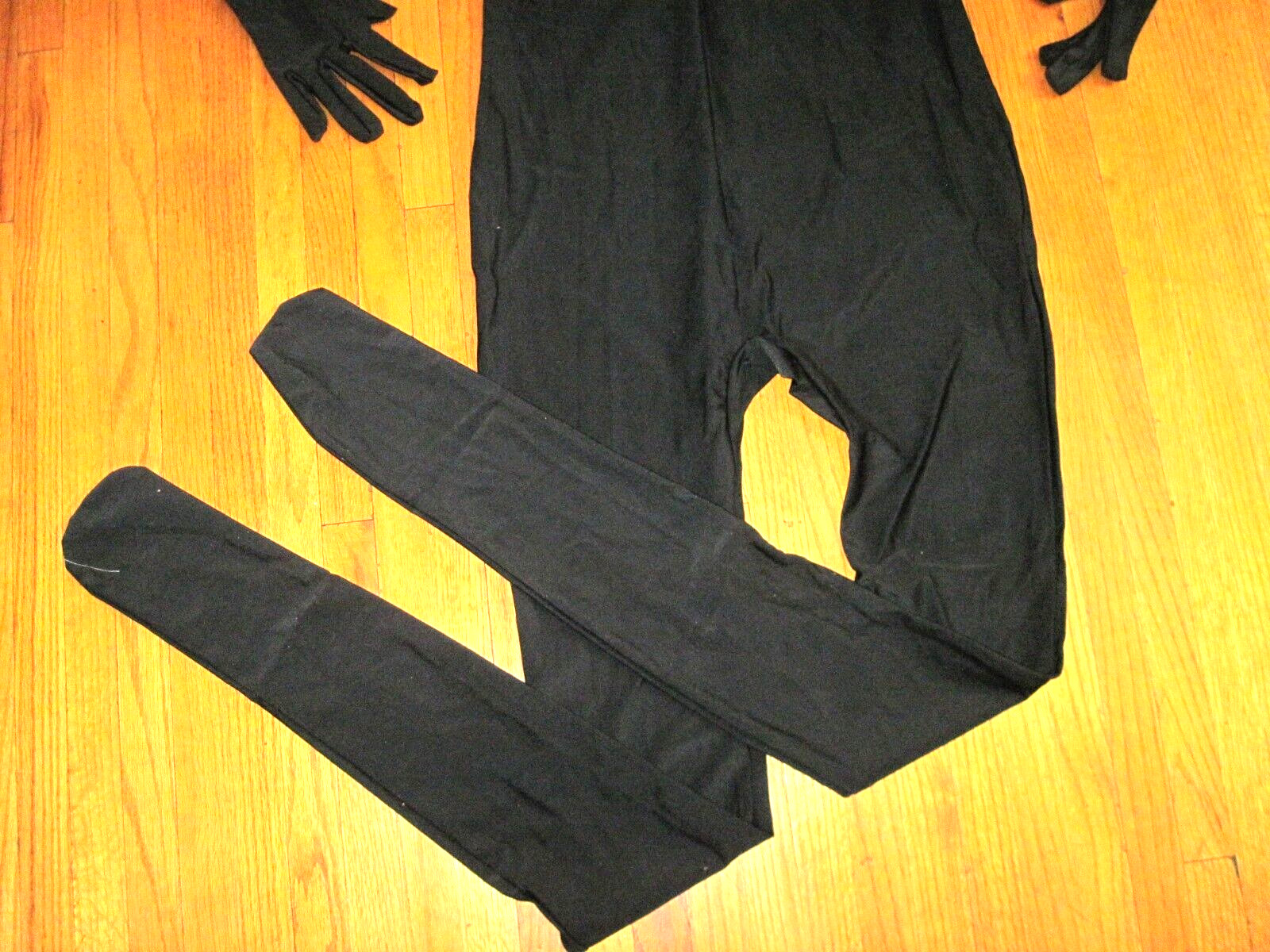 Plus Size Shiny Black Long Sleeve T Neck Footed Unitard W/Hands Sz 2XL-16-18 New
