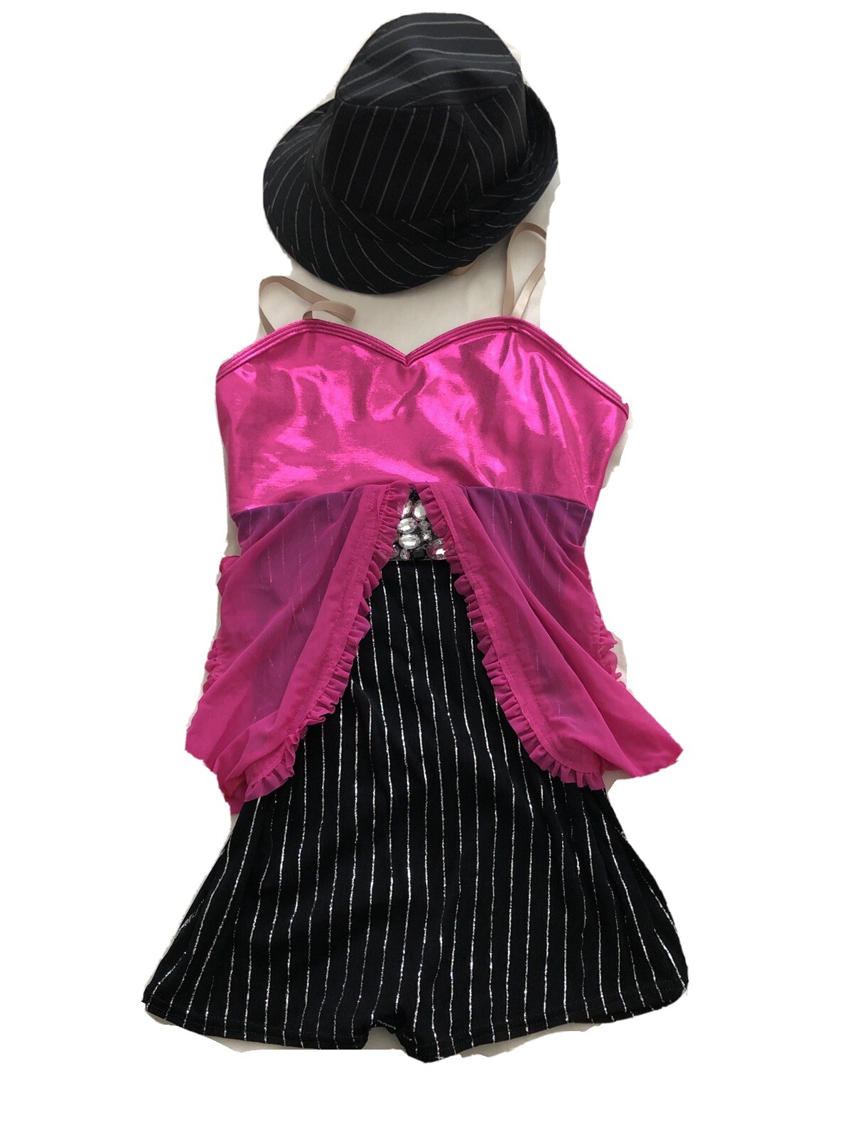 AME Jazzy Hot Pink Dance Costume w/Hat & Boy Shorts New York New York, Sz 8/10