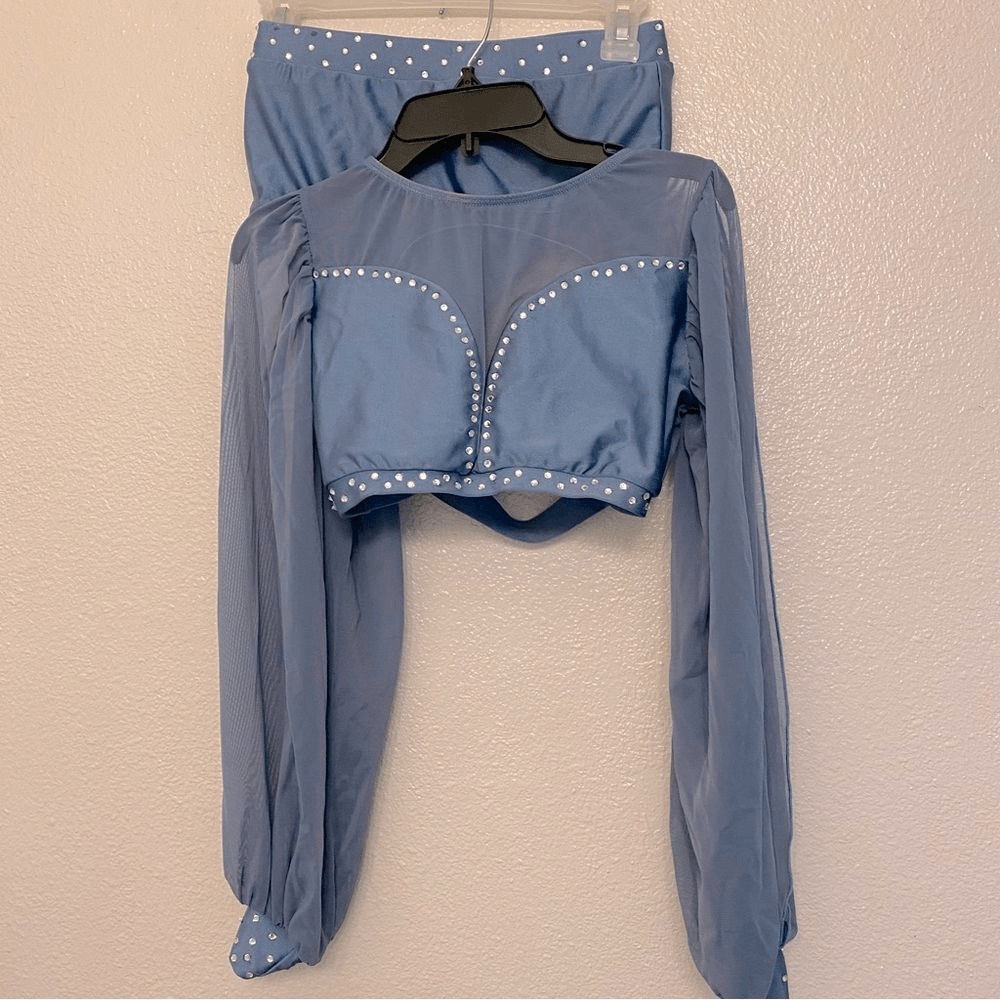 Patrick J Designs Amara Solo Dance Costume Blue Rhinestone 2 Piece MA Adult