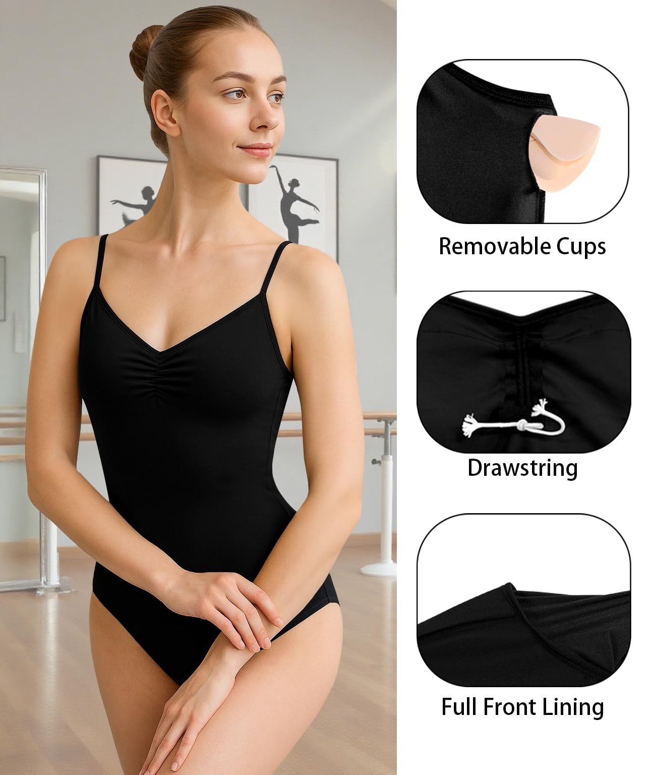 Leotards Women Camisole Gymnastics Leotard Drawstring Full Front Lining Suit