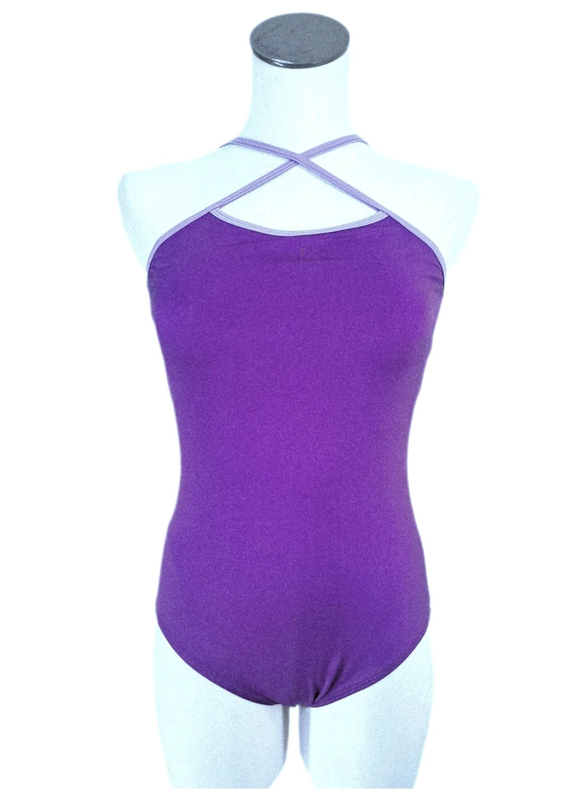 Aja VTG Keyhole Cutout Crossback Tank Leotard Purple Strappy Reversible Strap AM