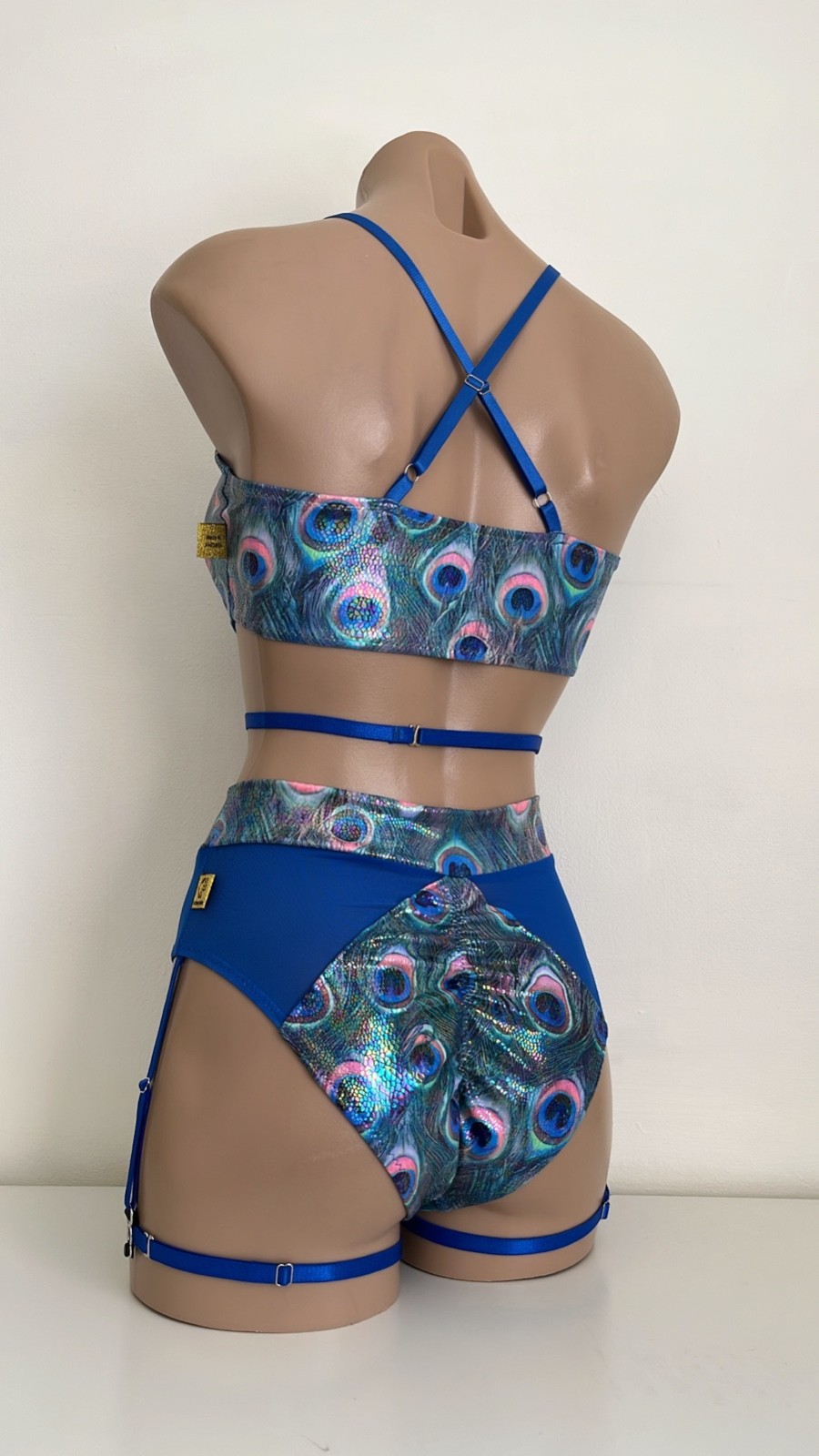 Schminke 🦚 peacock pole-dance set baby evil top & Hybrid bottoms high leg mesh