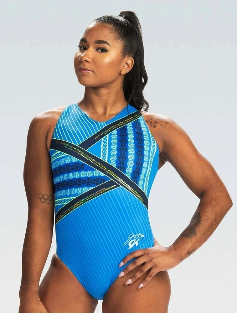 RARE GK Elite JORDAN CHILES gymnastics Leotard AL Adult Large Criss Cross STRAPS