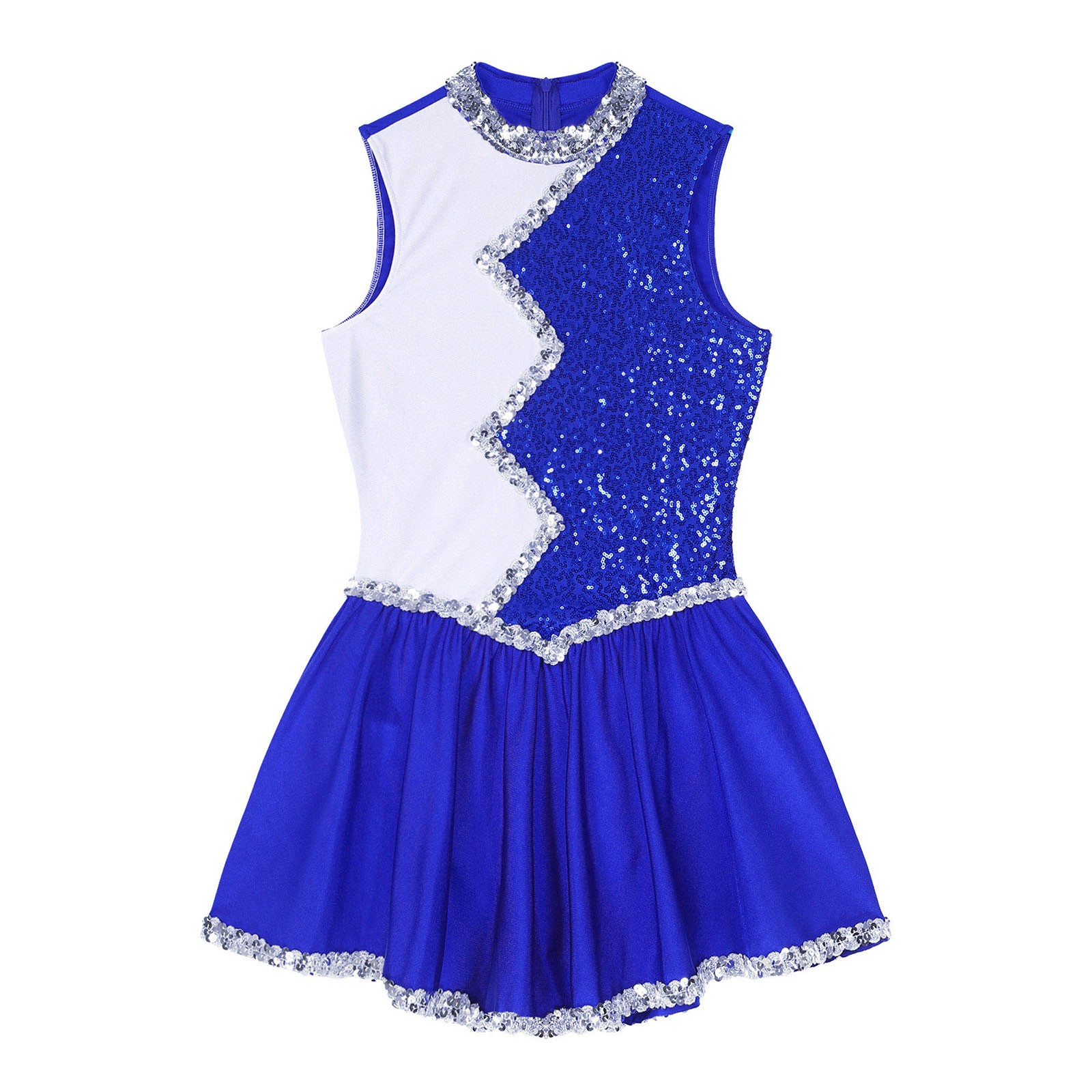 Womens Dancewear Tango Figure Skating Shiny Dress Latin Ballet Color Block Gym