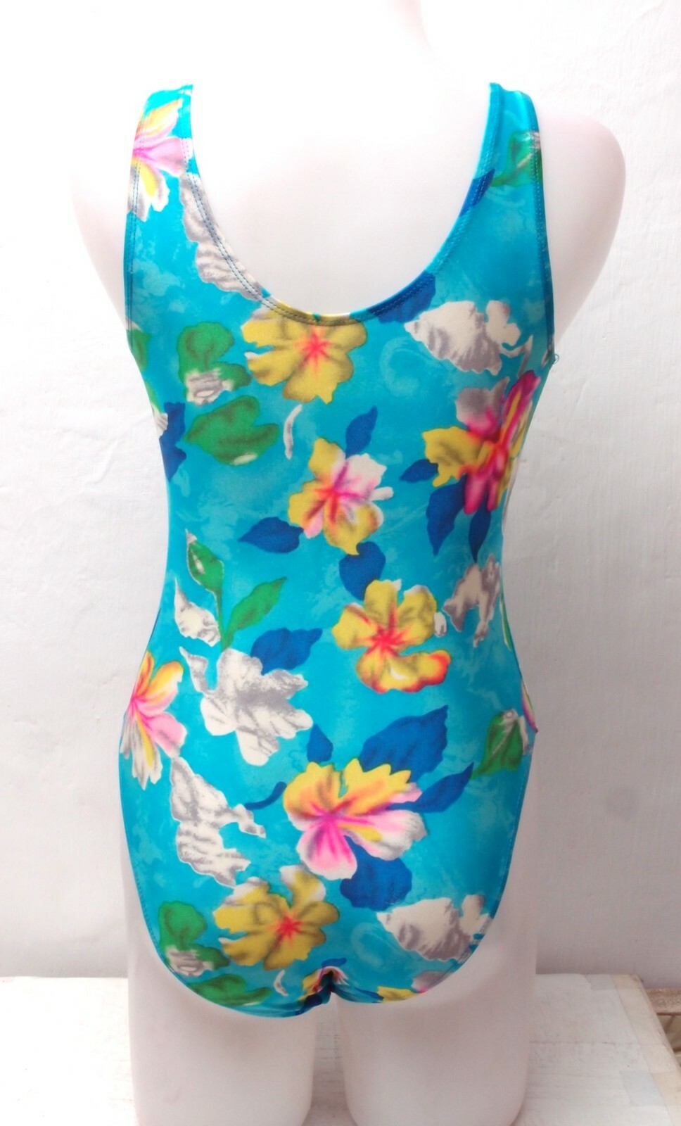 New Shiny Light Blue Floral Pattern Leotard / Bodysuit for Women size 10 Small