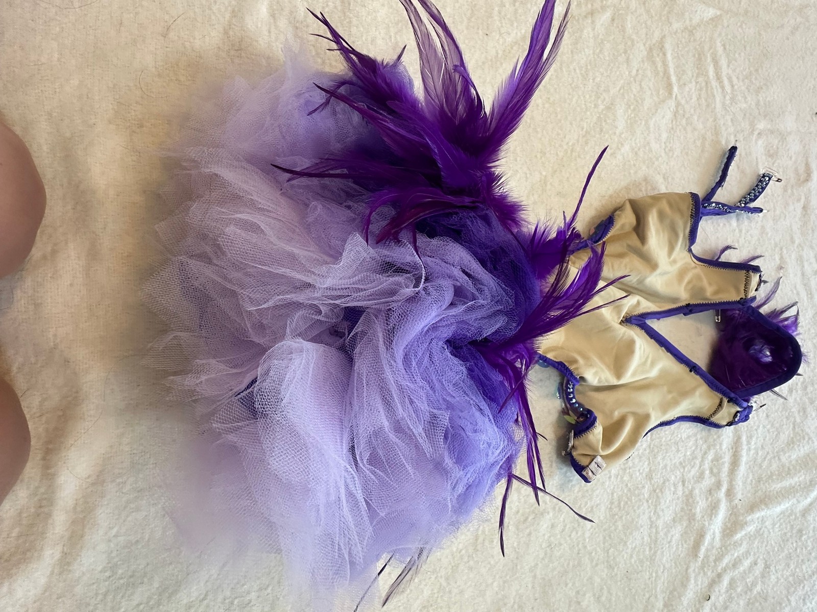 Burlesque Women’s Purple Sequin Feather Leotard Dance Performance Costume XS/S