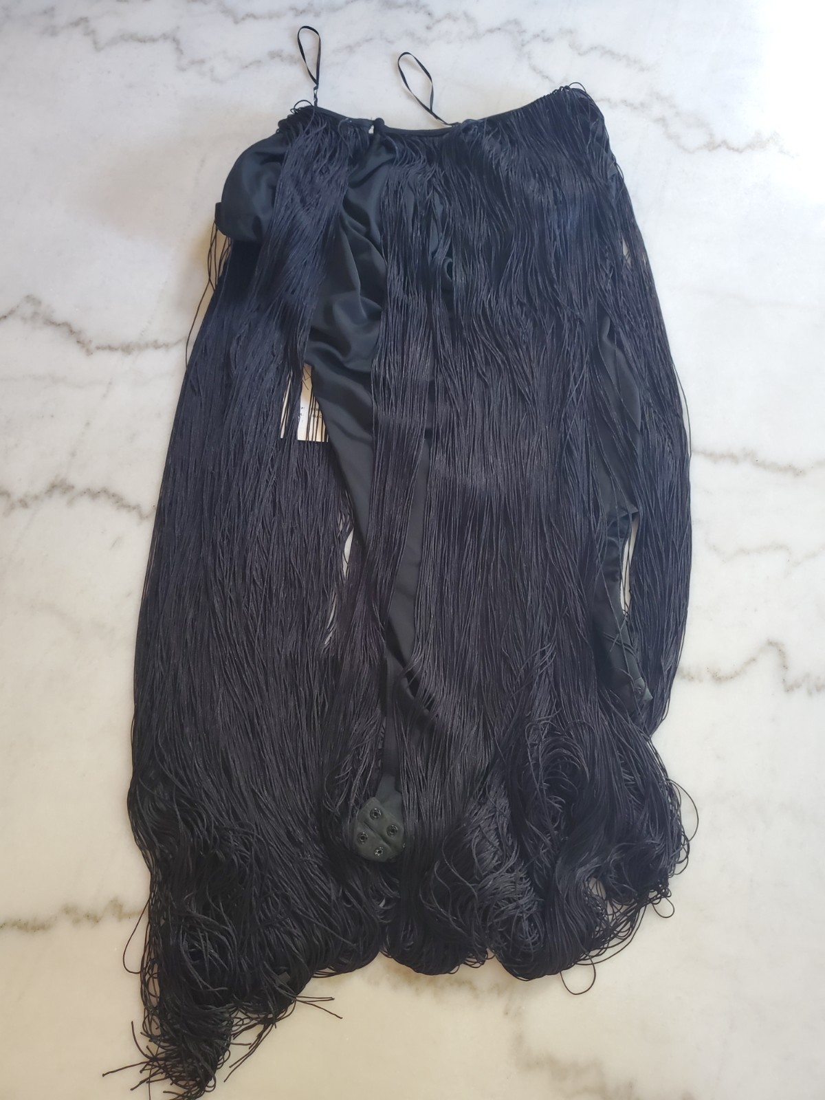 Rose Velvet Tassel Fringe Black Leotard Bodysuit Women’s S Polyester Spandex A5