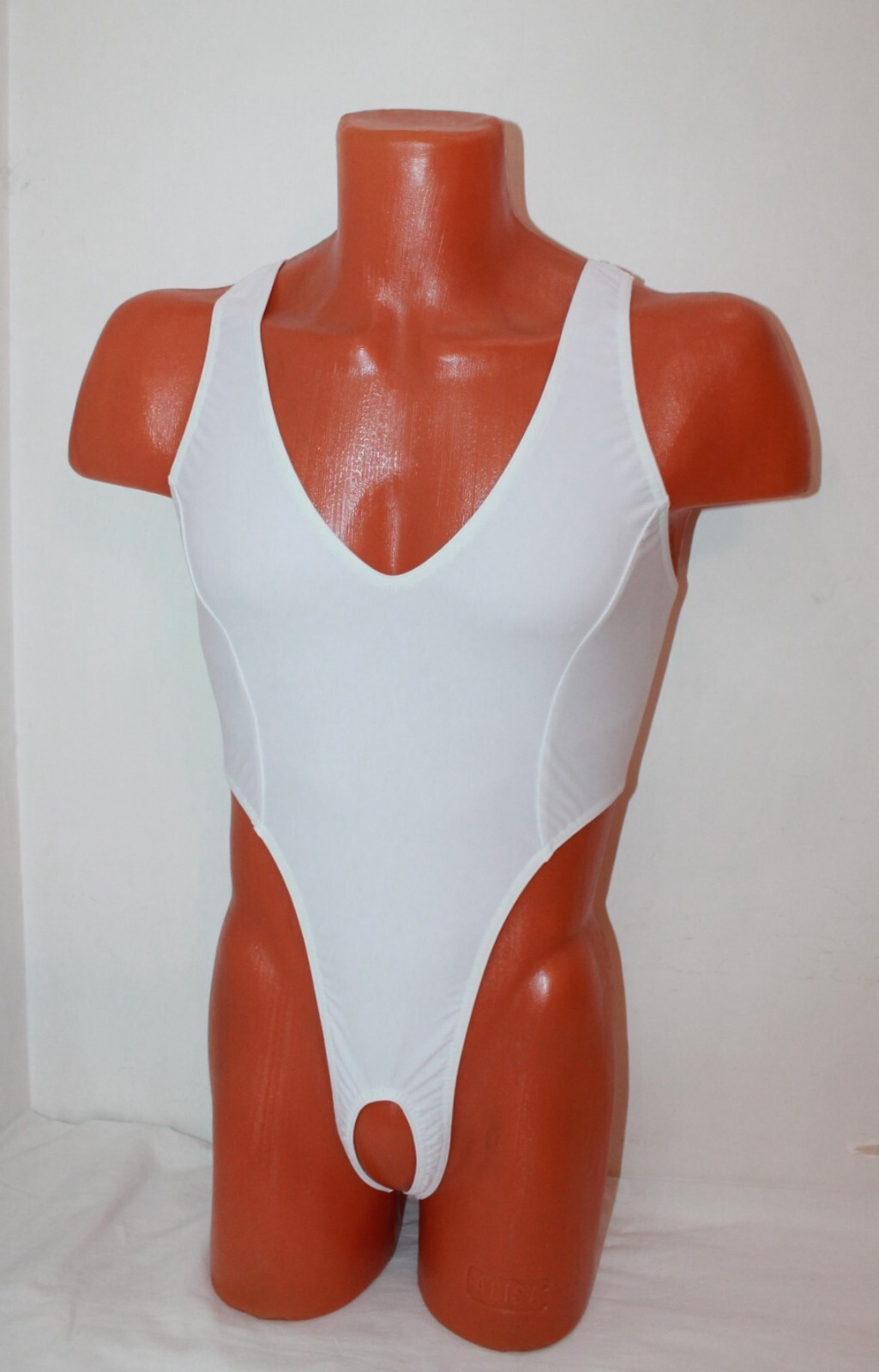 Men Thong Leotard 151-50 Hole Crotch White Spandex Size M