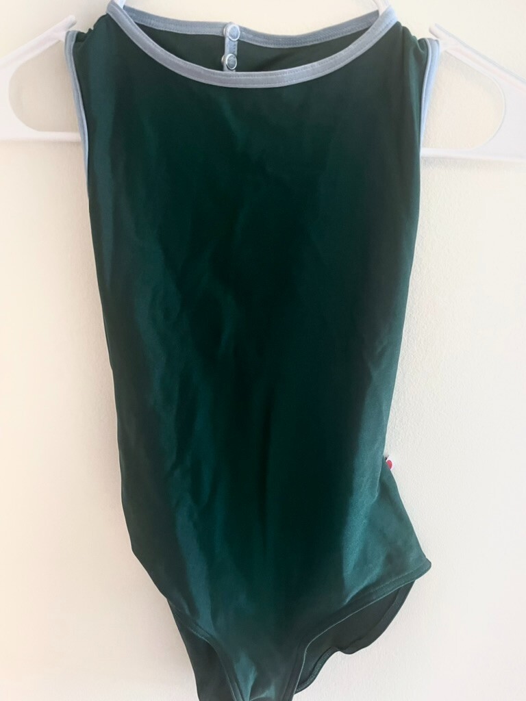 Yumiko Larissa Leotard – XS – Dark Green / Light Blue Trim