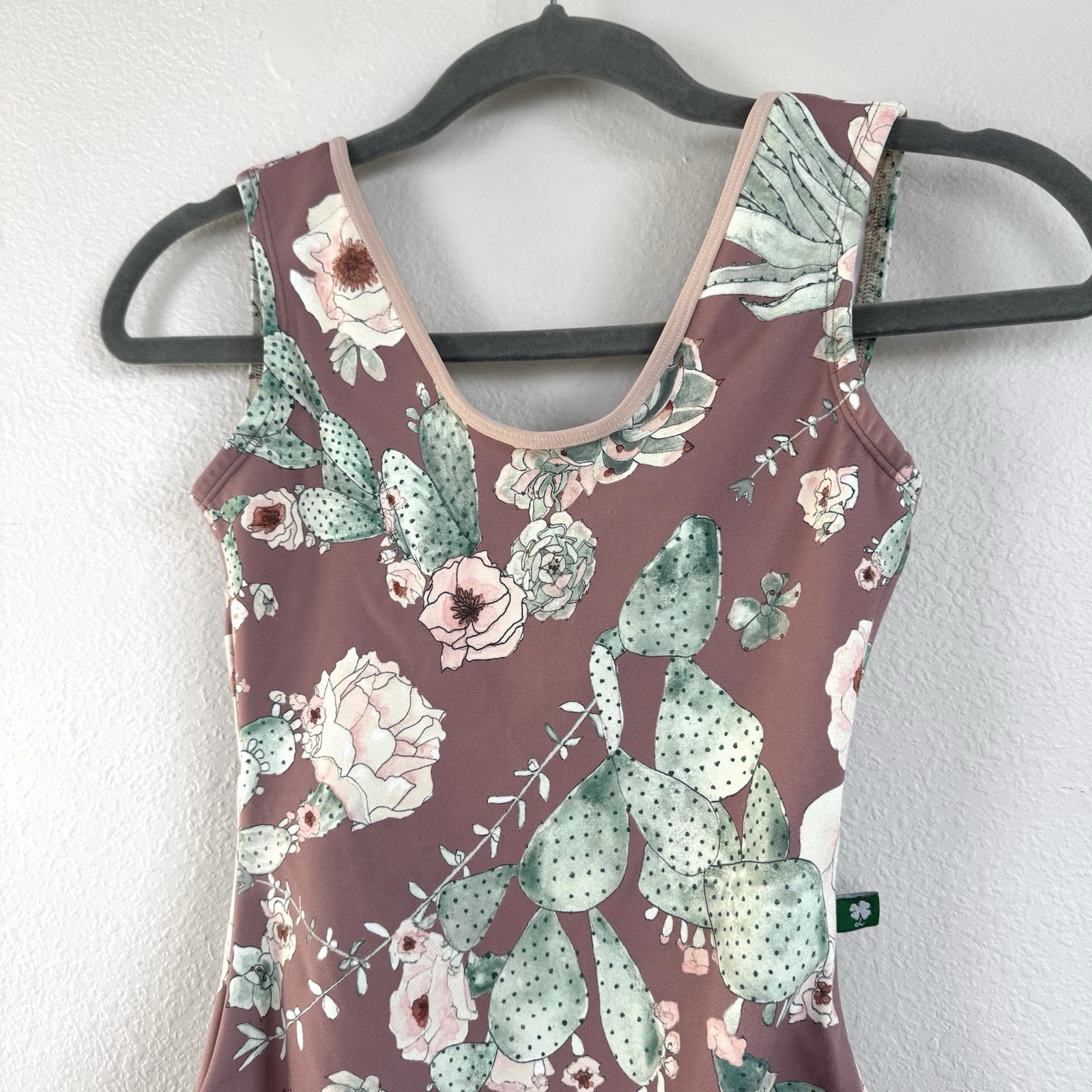 Luckyleo dancewear leotard One Piece Open Back Sz S Dusk Rose cactus Floral Boho