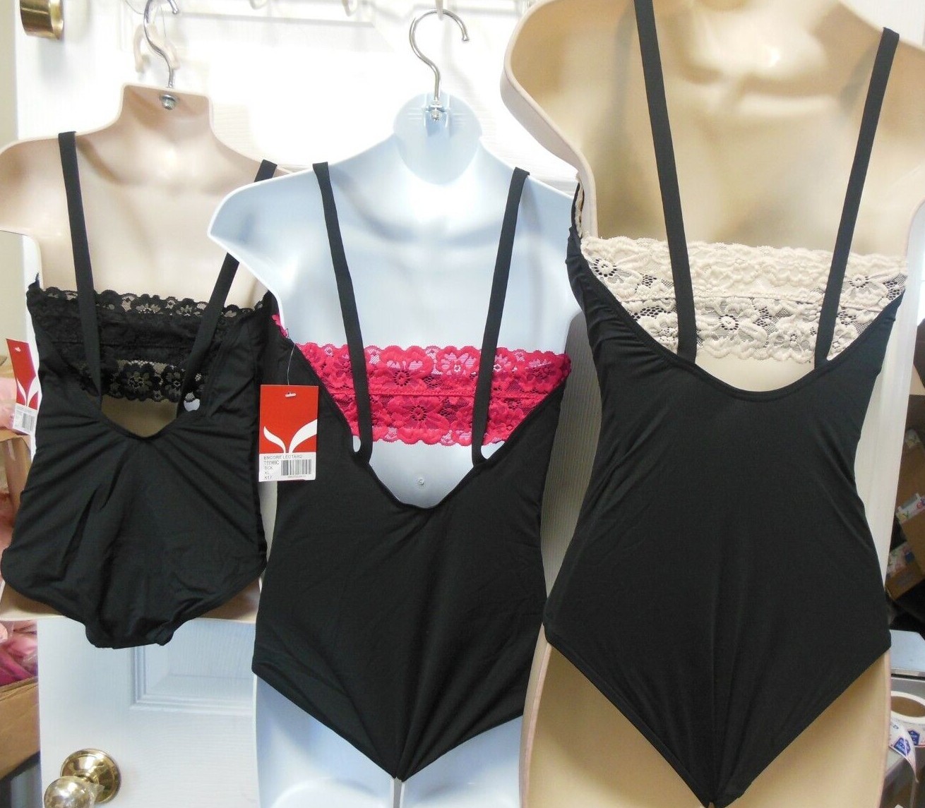 CAPEZIO lace trim camisole leotard 11169W Bratek Black ladies szs ENCORE