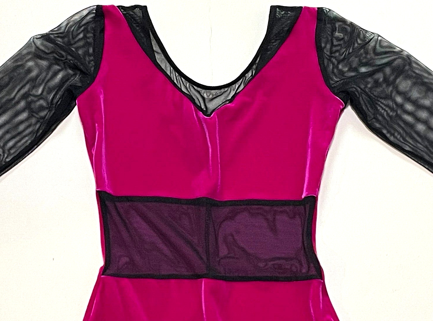 Motionwear Velvet Biketard Bodysuit Unitard Mesh LS Competition Duet New Women M