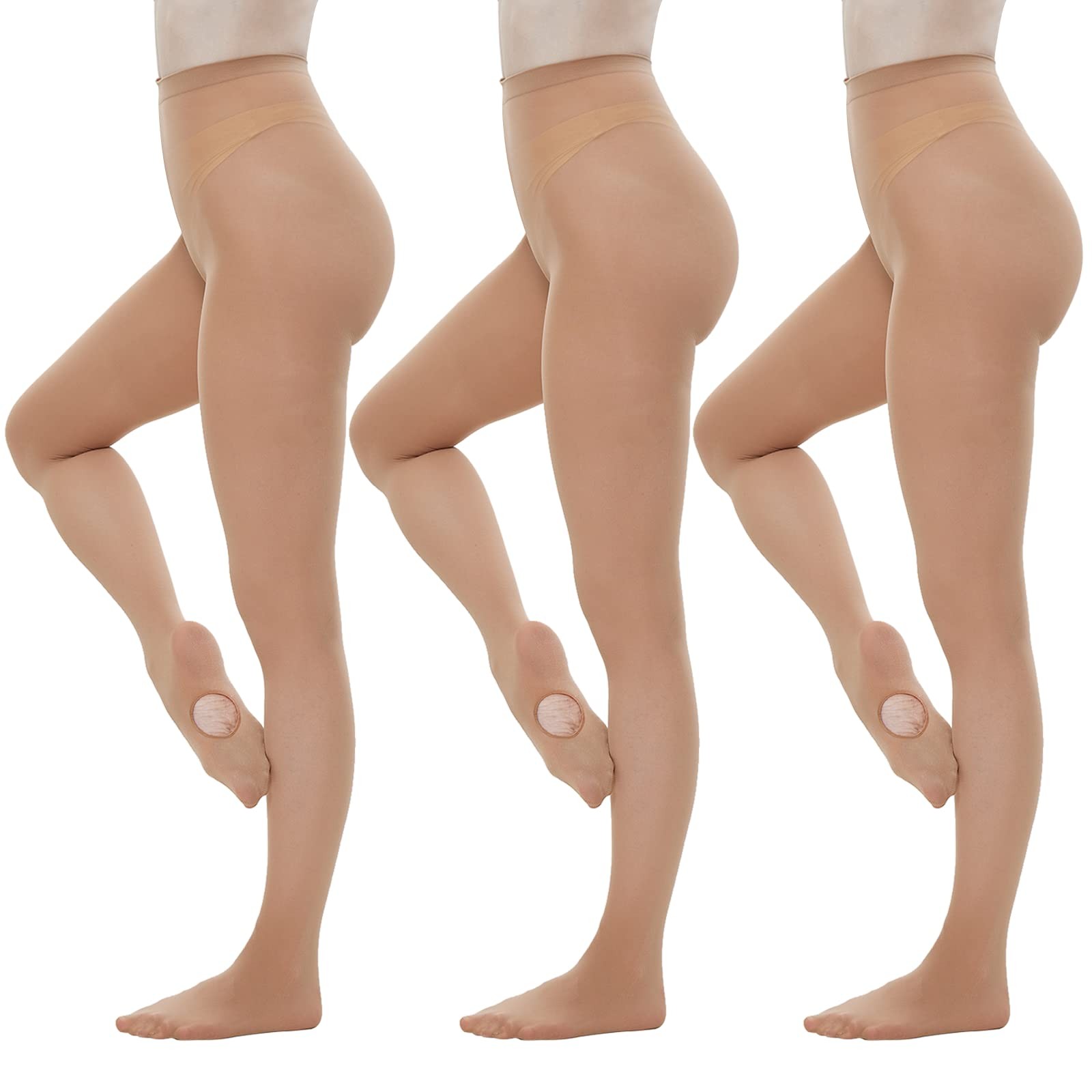 MANZI 3 Pairs Dance Tights for Women Solid Color Small-Medium, Sjus-caramel