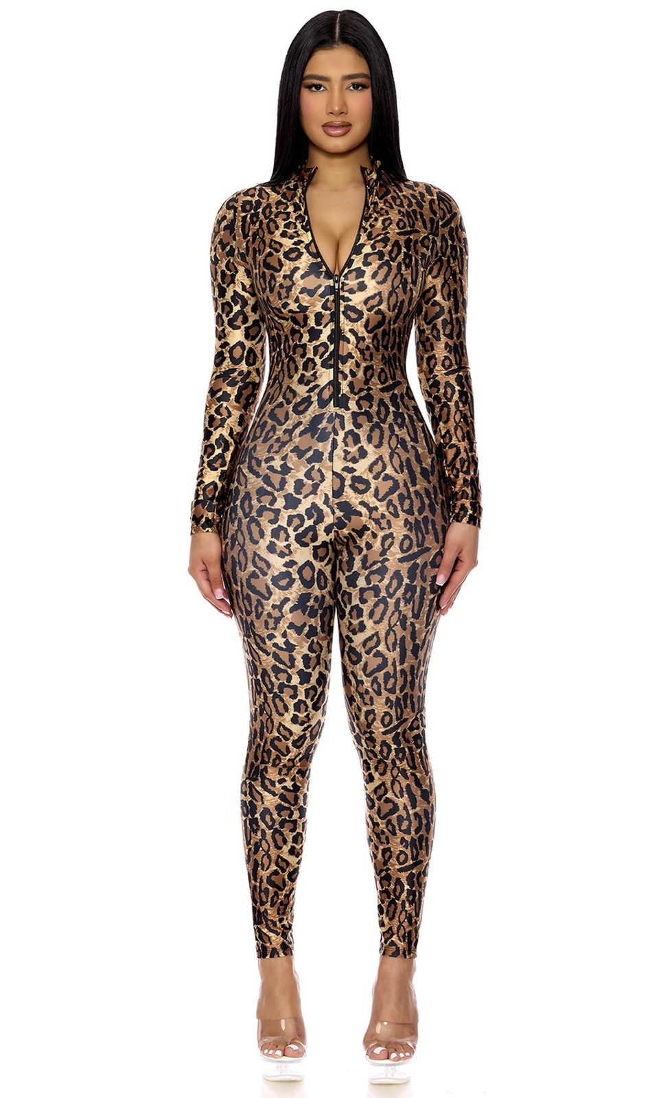Forplay Women’s Leopard Zipfront Catsuit X-Small-Small Brown