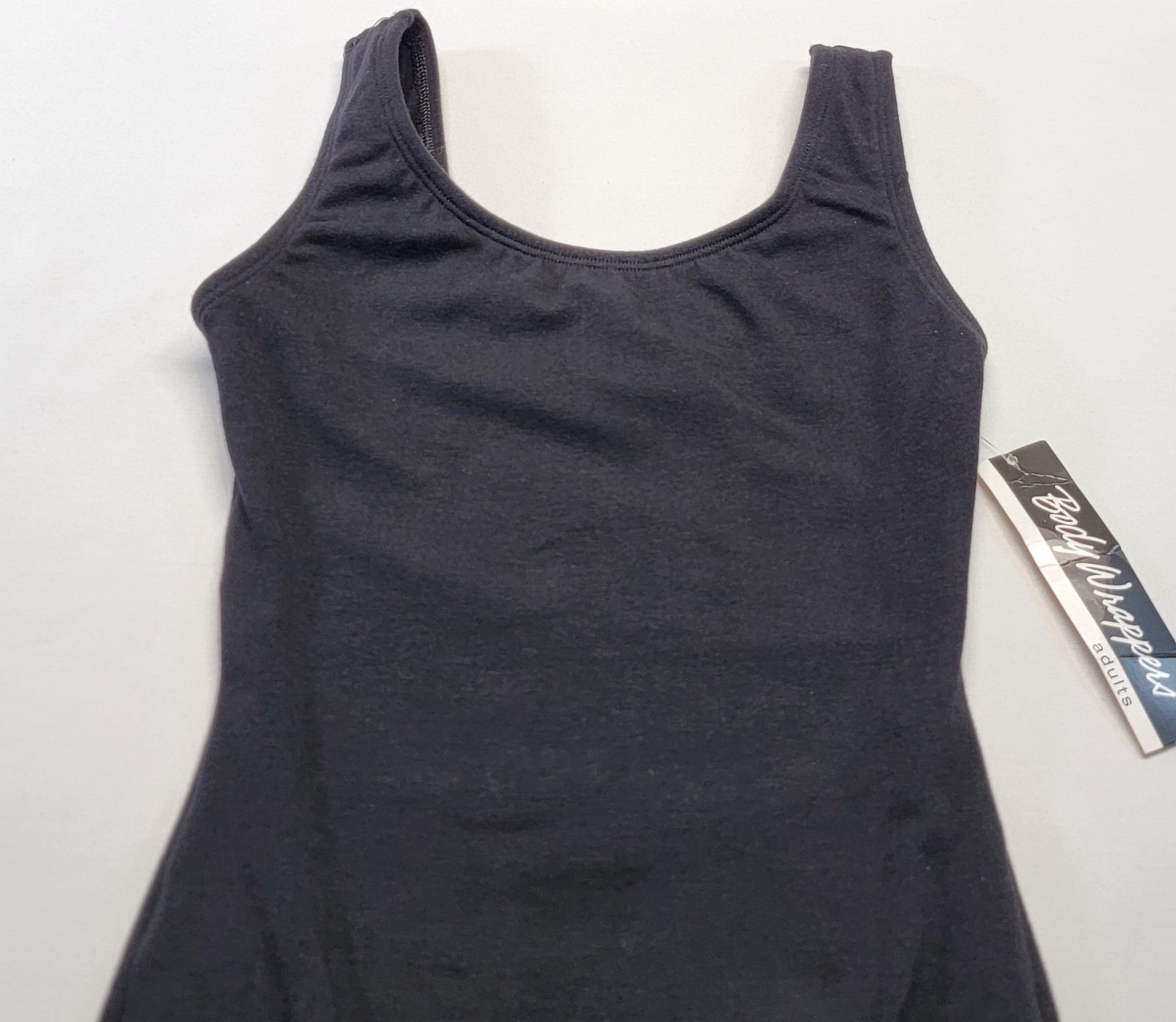 Body Wrappers Tank Leotard Black Scoop Front & Back Neckline Wide Straps SZ SA