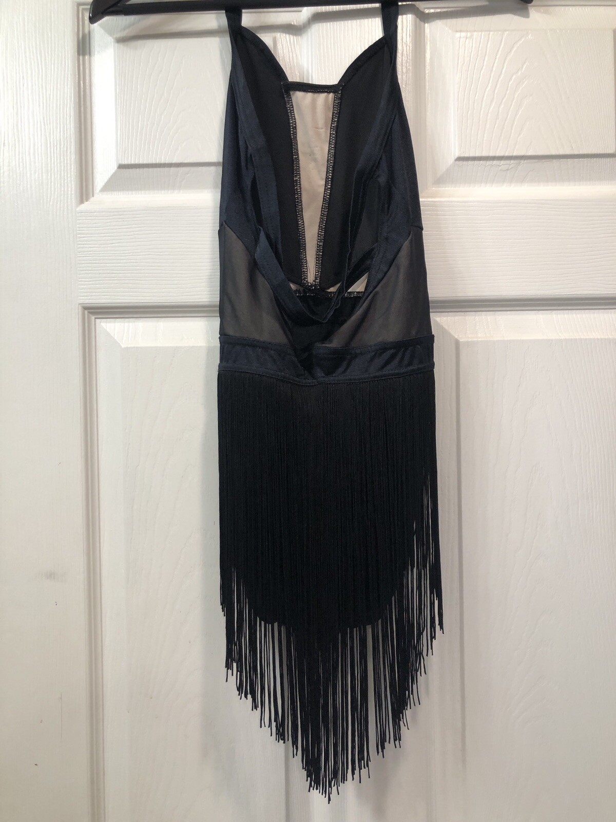 Weissman Balera dance costume black LUSTRE FRINGE HALTER DRESS D11359 MA (A11)
