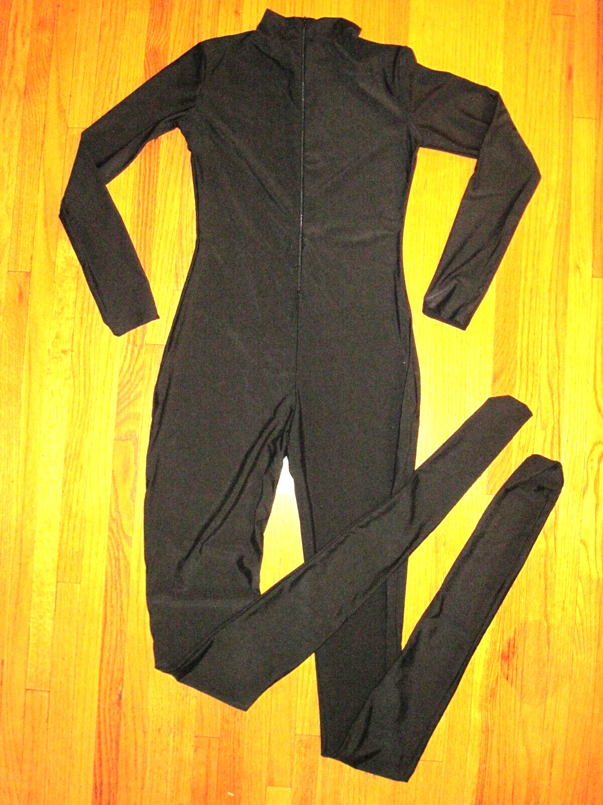 Plus Size Shiny Black Long Sleeve T Neck Footed Unitard Jumpsuit 2XL-16-18 New