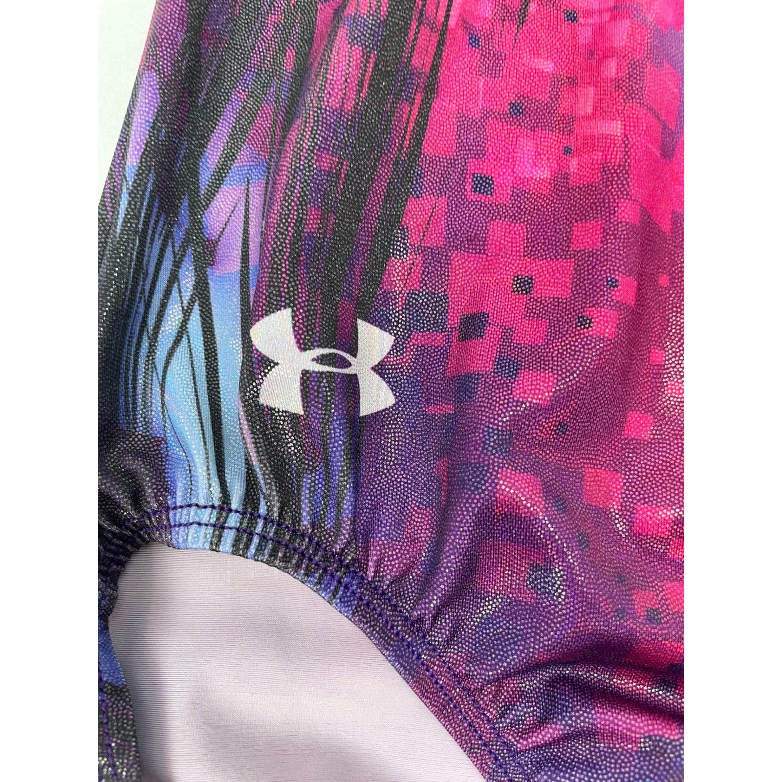 Under Armour Leotard Adult Medium AM Pink Blue Shiny Gymanstics Sleeveless Dance