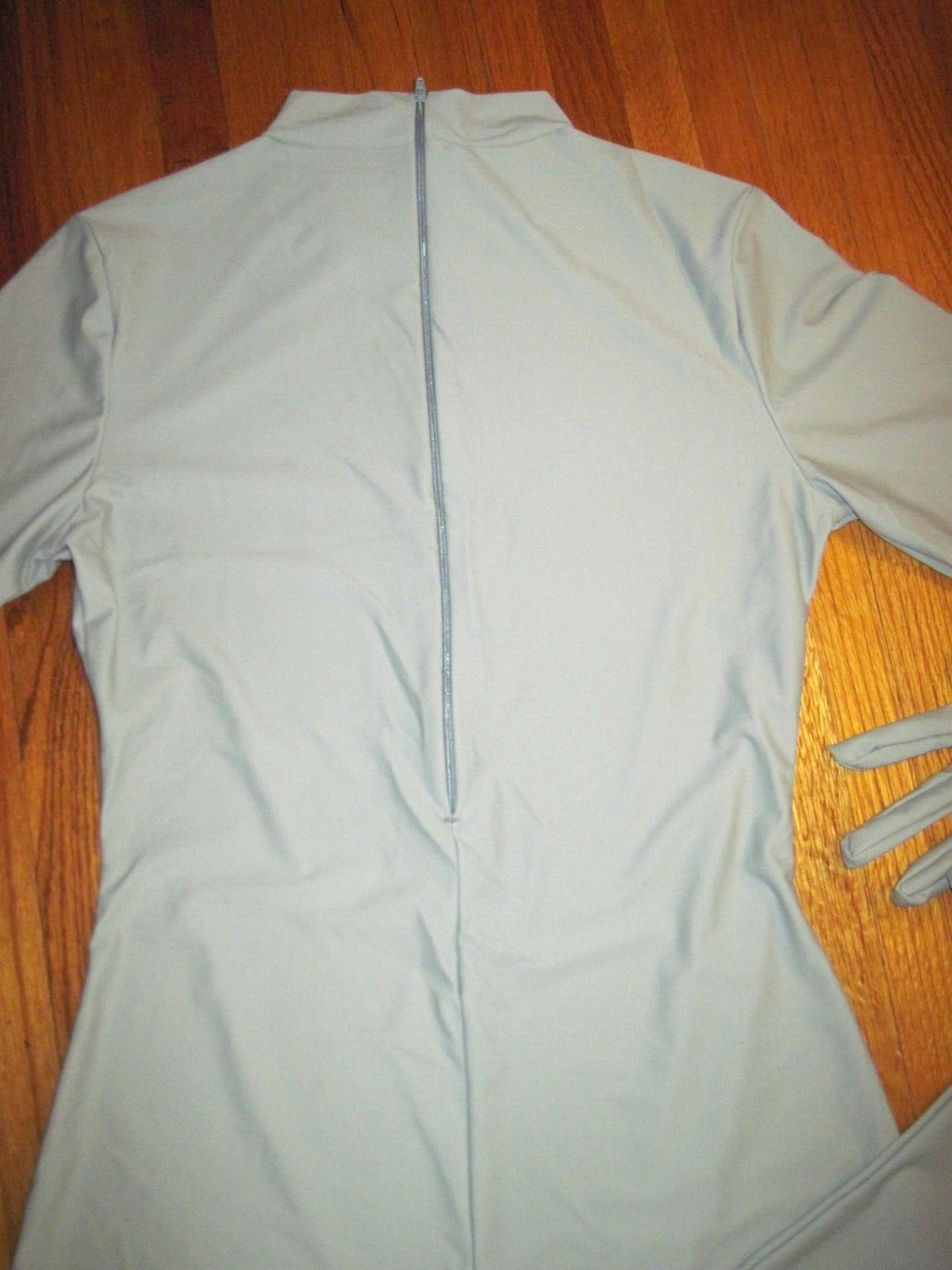 Plus Size Shiny Gray Long Sleeve T Neck Footed Unitard W/Hands Sz 2XL-16-18 New