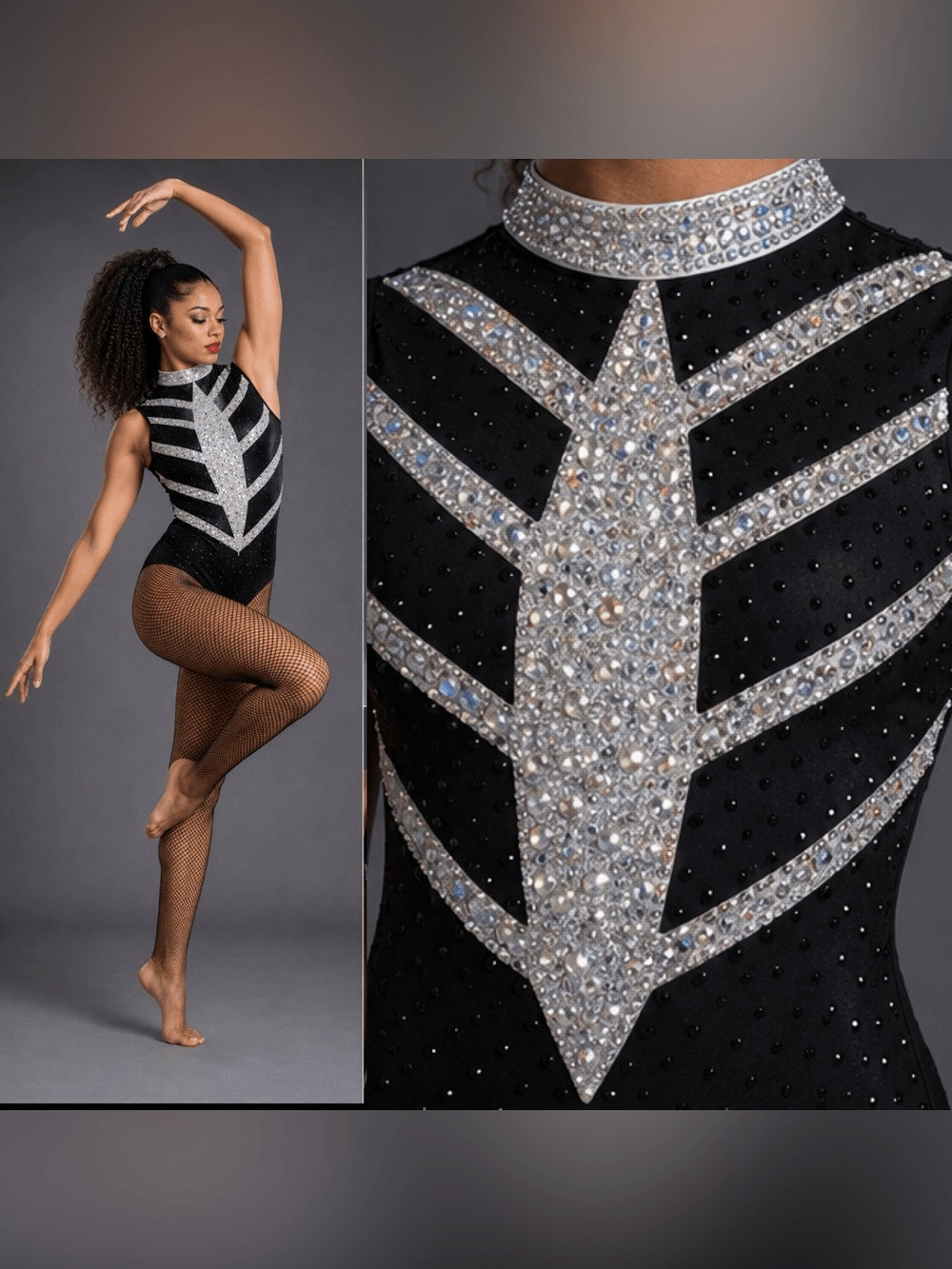 Glamour solo dance costume black white jazz broadway bedazzled MA adult
