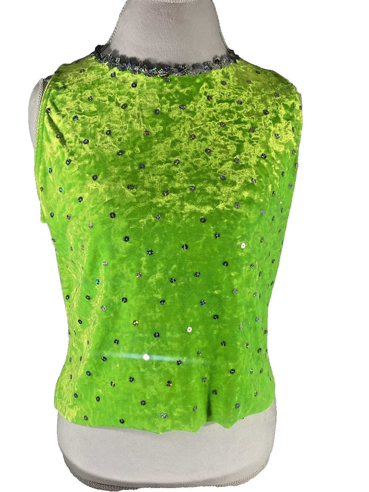 Dance Ice Skating Costume Shirt Sequins Size XL Adult Stretch Top Lime Green