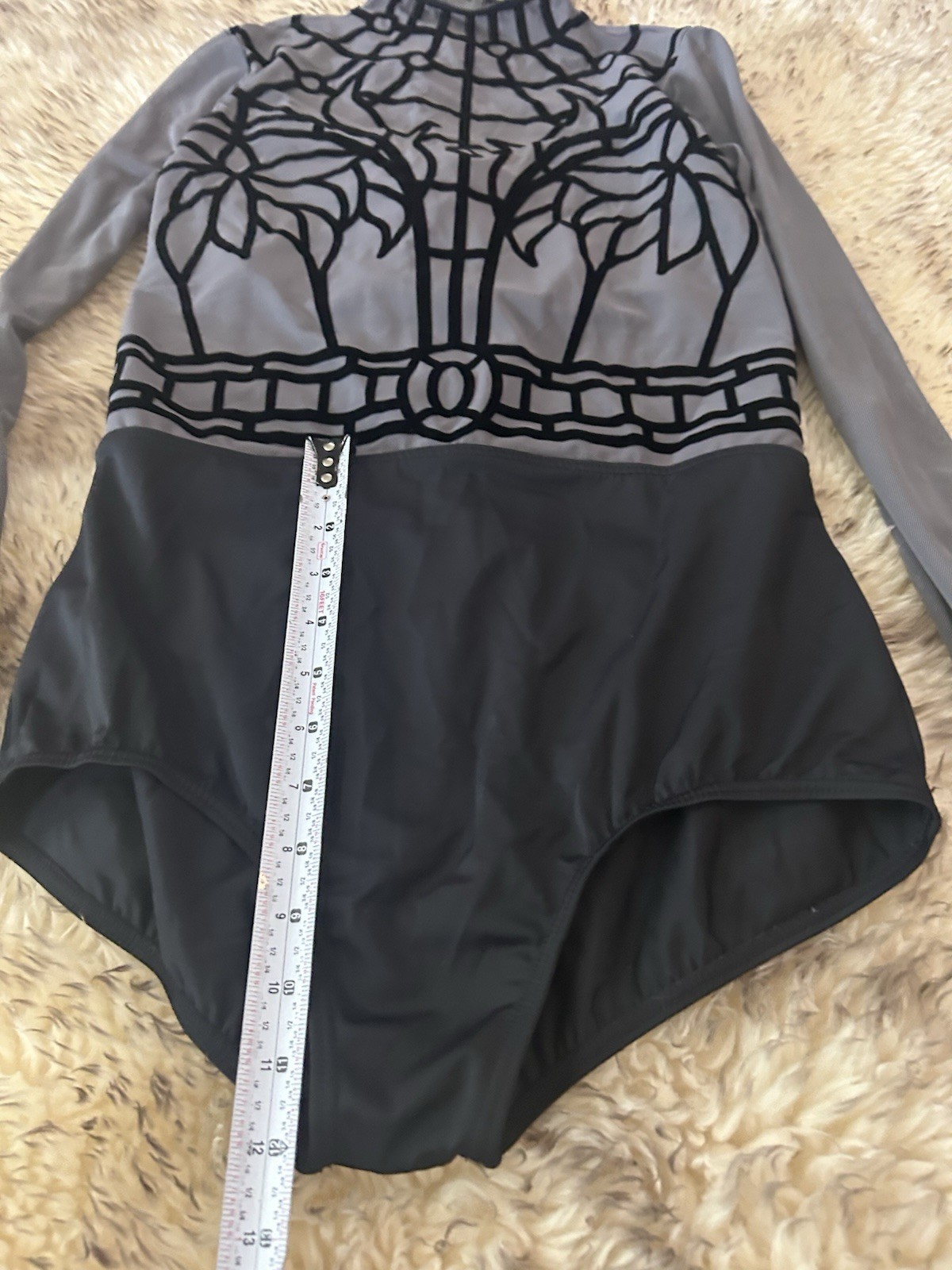 WEISSMAN Balera Dance costume gray black Geometric Lace Leotard RN 6483 Adult LA